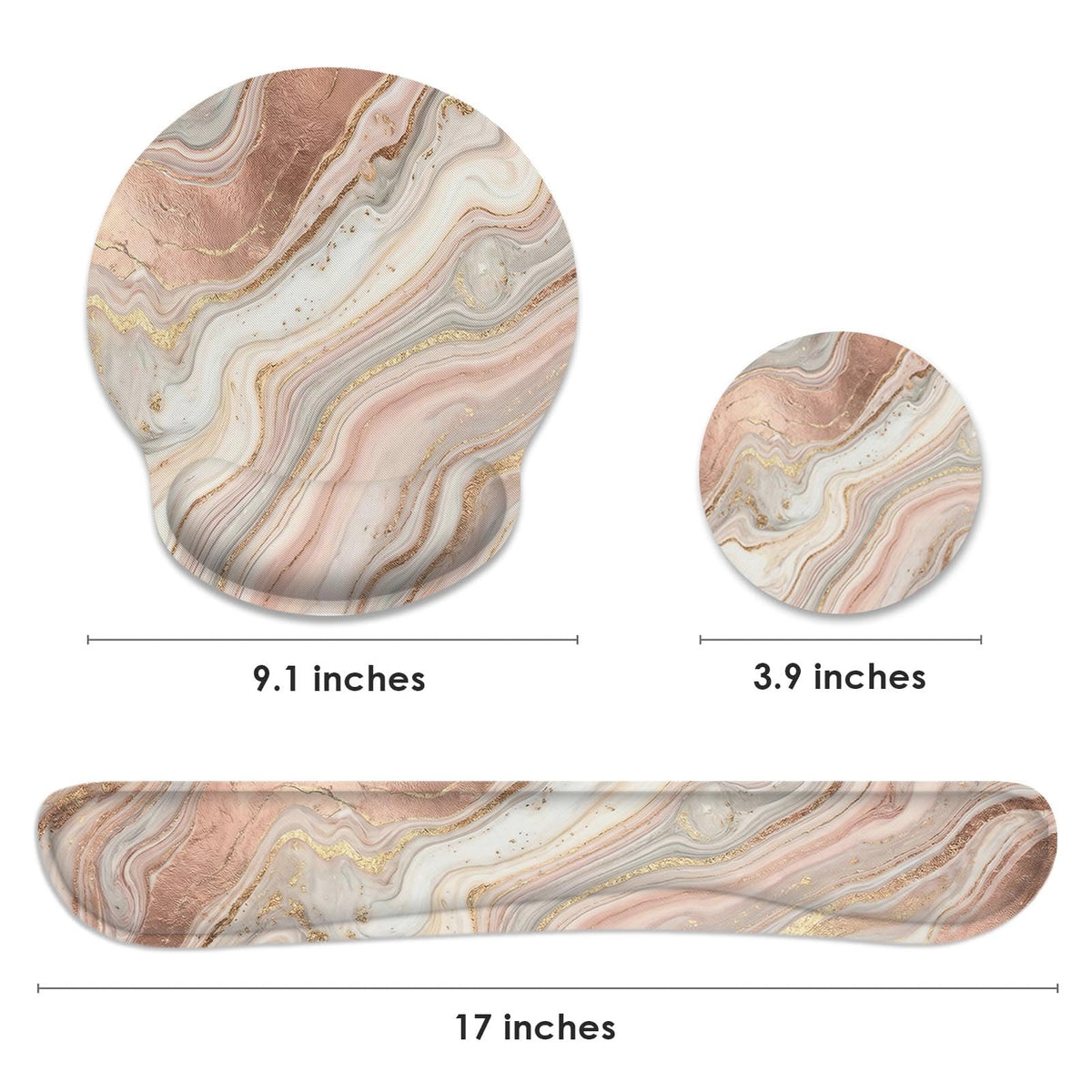 Britimes Ergonomic Mouse Pad Set with Wrist Rest, Gold Pink Marble
