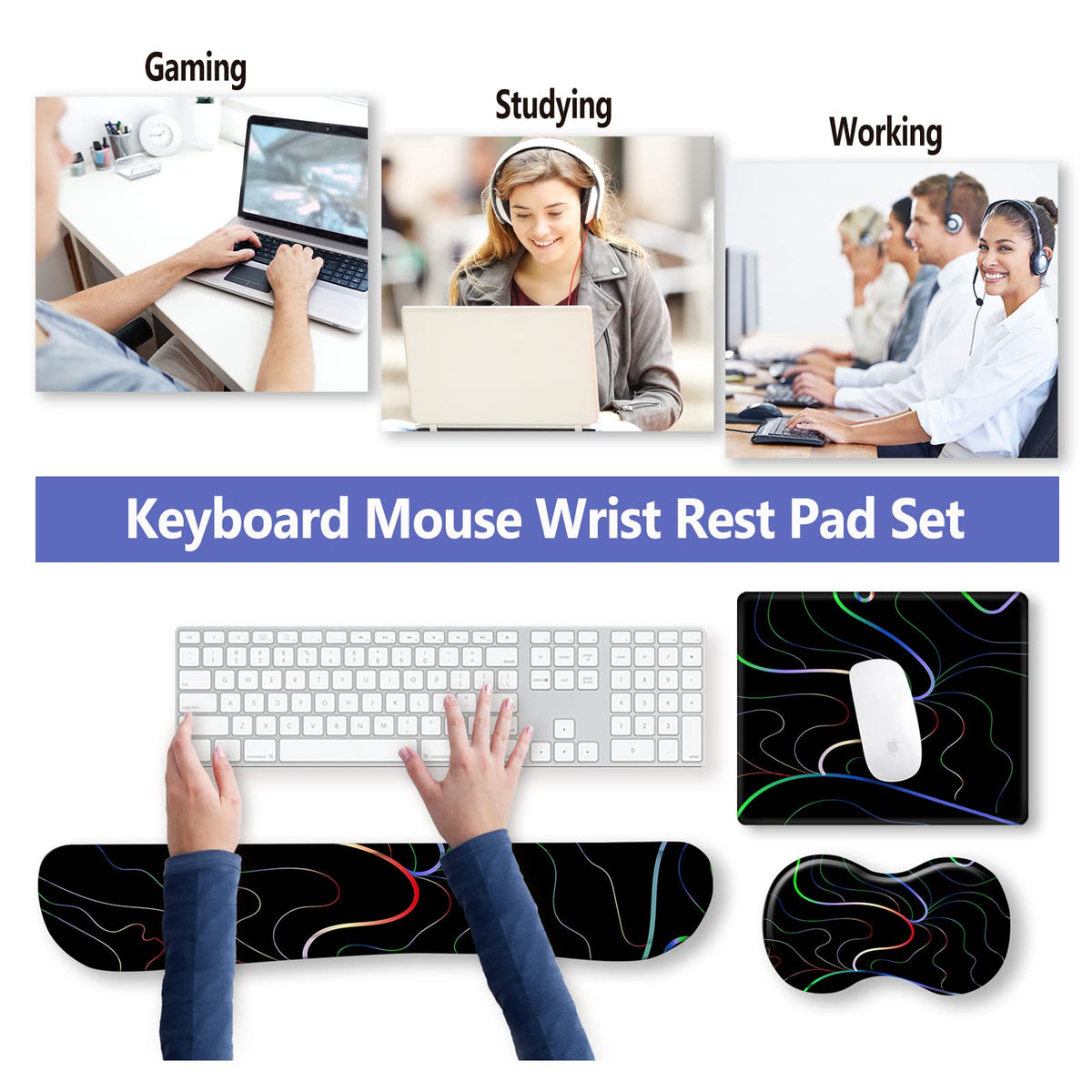 ARTSO Keyboard Wrist Rest Mouse Pad Wrist Support Ergonomic, Memory Foam 4 in 1 Mousepad Non-Slip