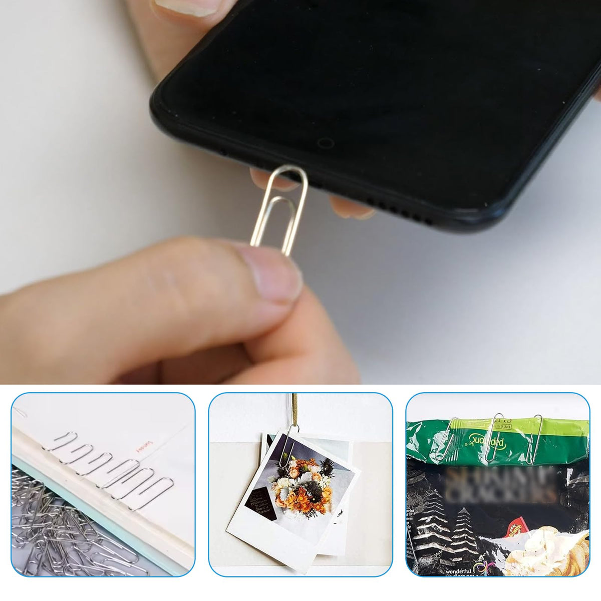 Binder and Paper Clips Set, 340 pcs Assorted Sizes in Container With Compartments - Silver Paper