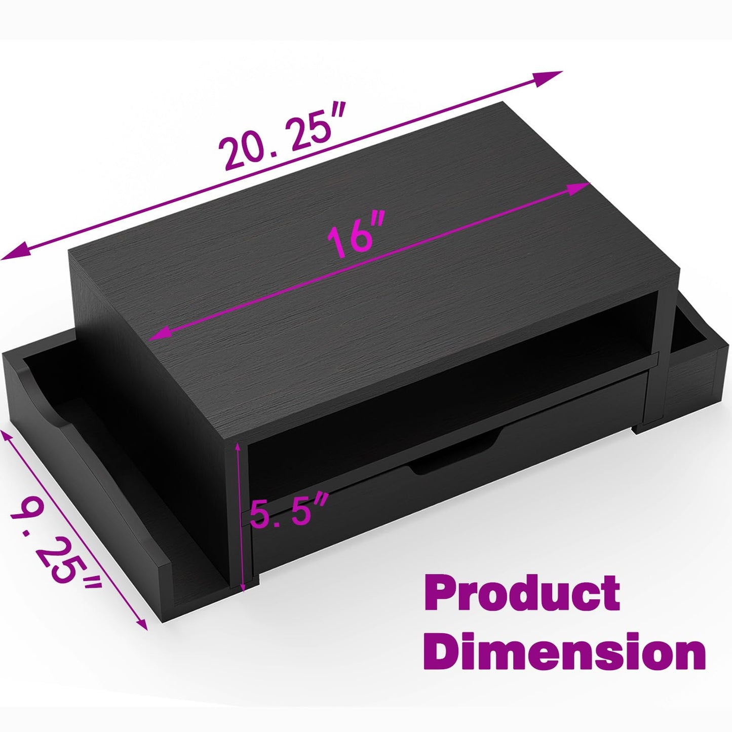 Simple Trending Wood Monitor Stand Riser, Desktop Oraganizer, Black