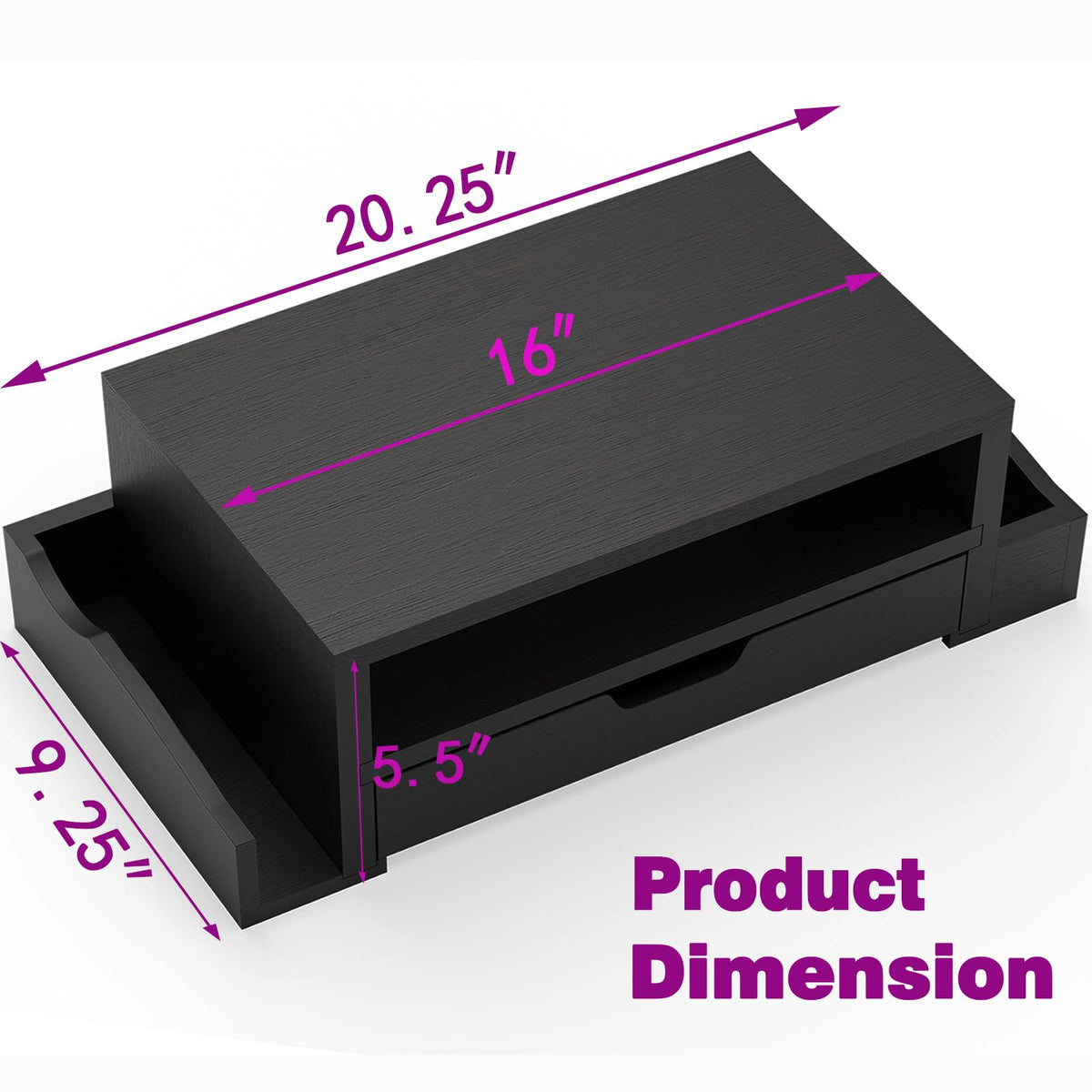 Simple Trending Wood Monitor Stand Riser, Desktop Oraganizer, Black