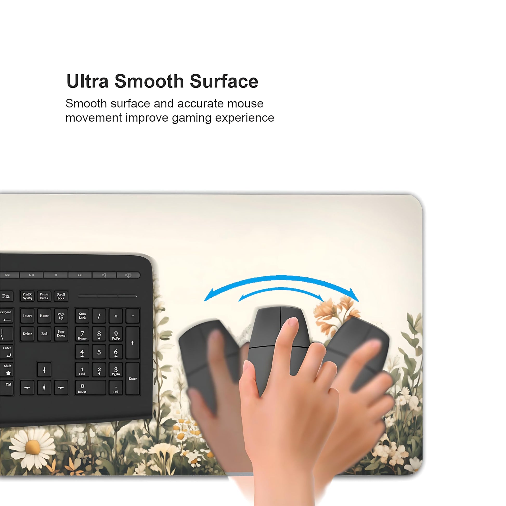 Floral Aesthetic Wildflower Gaming Mouse Pad, Beige Vintage Botanical Desk Mat with Anti-Slip Base