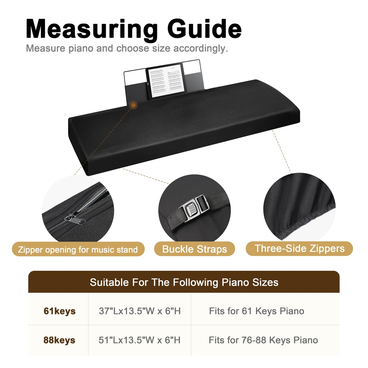 Explore Land Stretchy Leather Piano Keyboard Dust Cover (Black, 61 Keys)