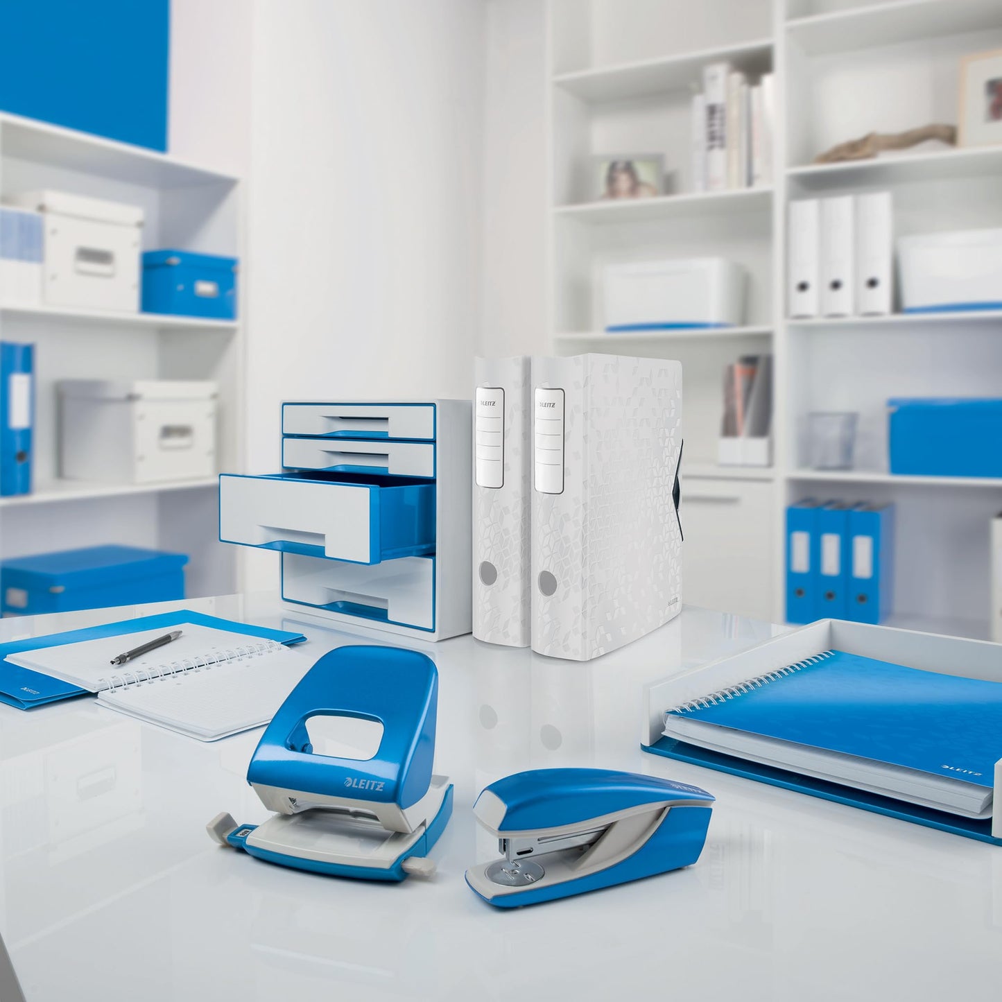 Leitz A4 Letter Tray, White/Metallic Blue, Wow Range, 53611036