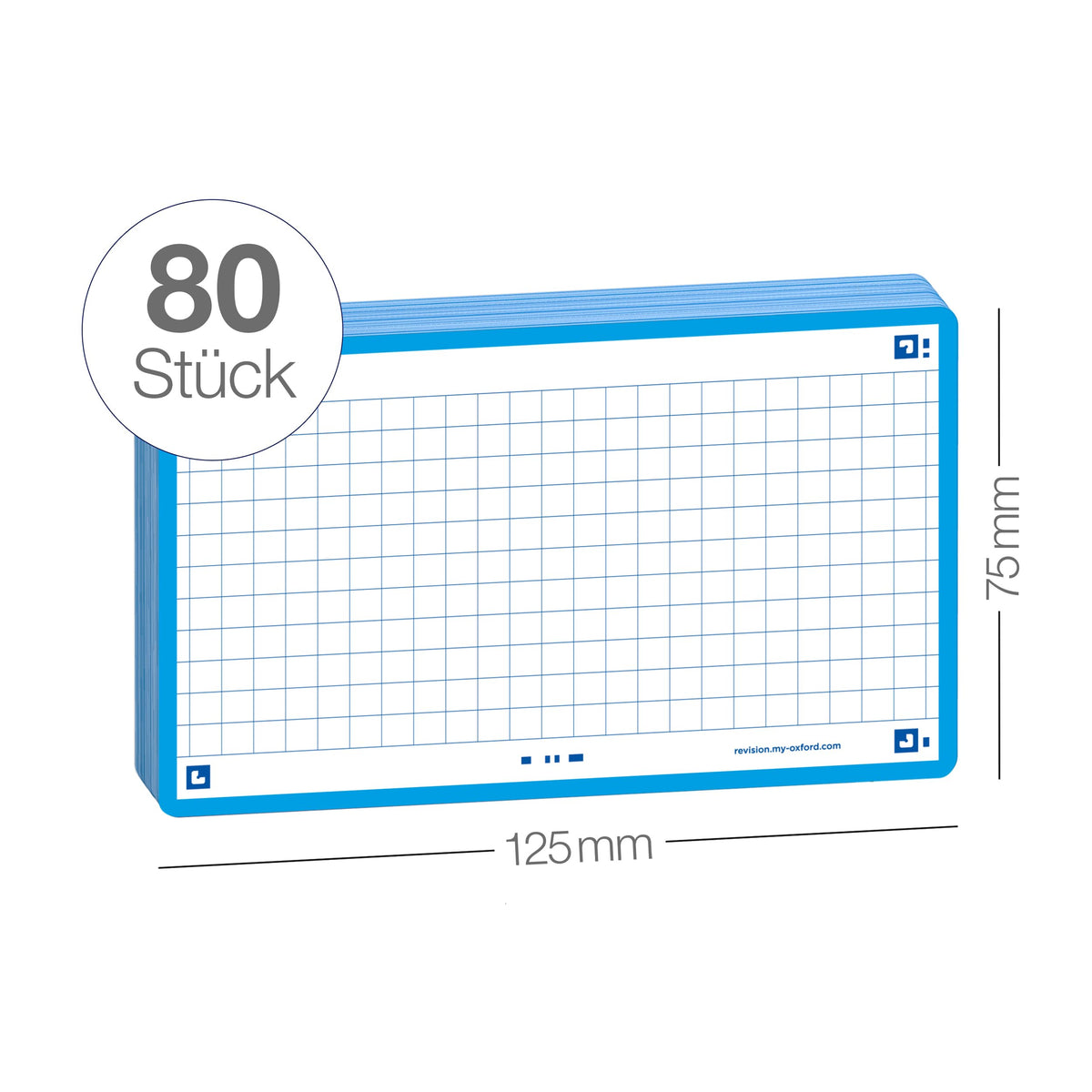 Flash Cards by Oxford, Squared with Turquoise Frame, Pack of 80 Cards, 7.5x12.5cm Size 400133854