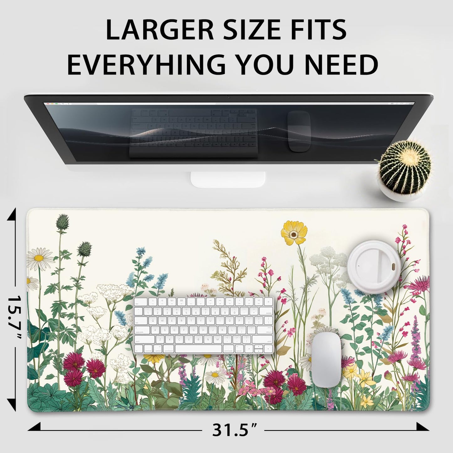 Mcapirivo Wildflower Garden Large Desk Mat Gaming Mouse Pad 31.5"x15.7"