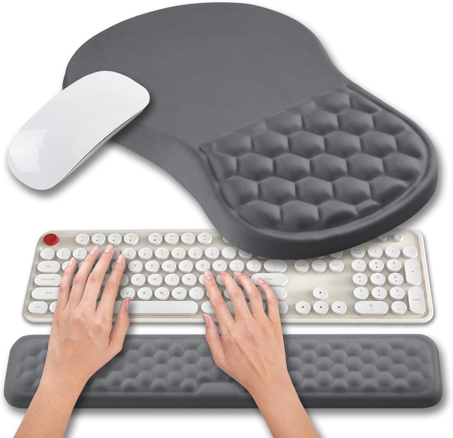 Hokafenle 2 in 1 Ergonomic Mouse Pad Wrist Support & Wrist Rest for Computer Keyboard Set, with