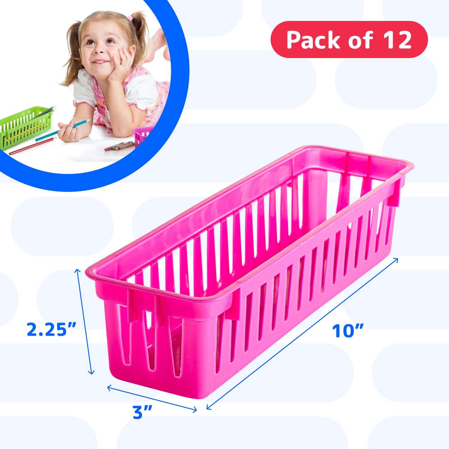 Prextex Classroom Pencil Organizer Pencil Basket or Crayon Basket, Variety Colors (12 pack)