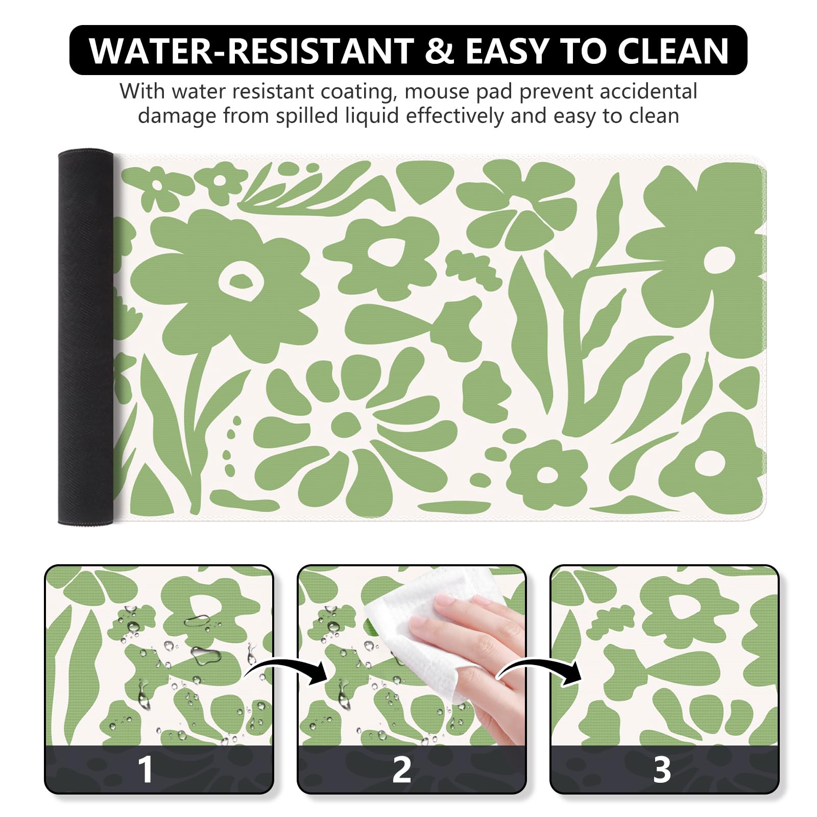 iCasso Desk Mat, Desk Matt for Desktop, Cute Desk Pad Mat, Green Flowers