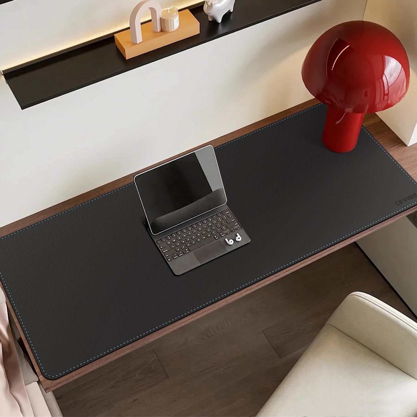 CENNBIE Leather Desk Mat - 43.6" x 16" Oversized Mouse Pad, Black