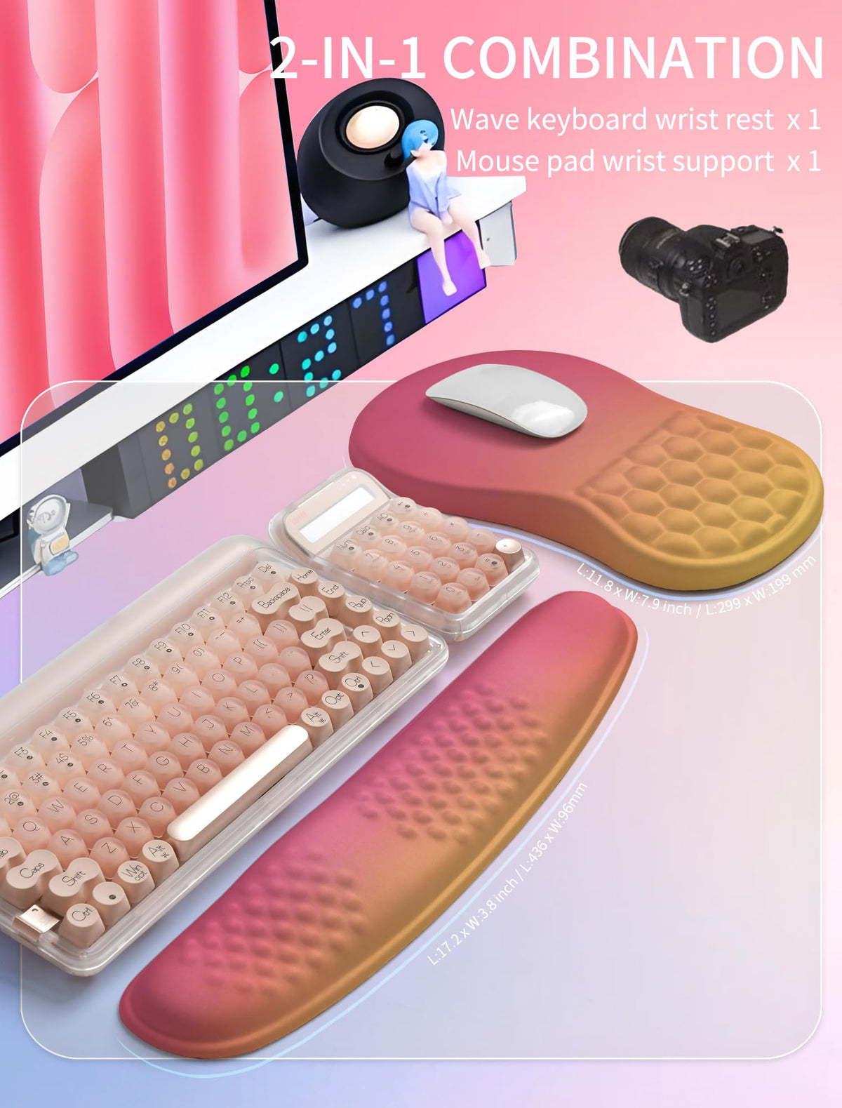 Hokafenle 2in1 Combination, Wave Keyboard Wrist Rest and Ergonomic Curvature Mouse Pad Wrist