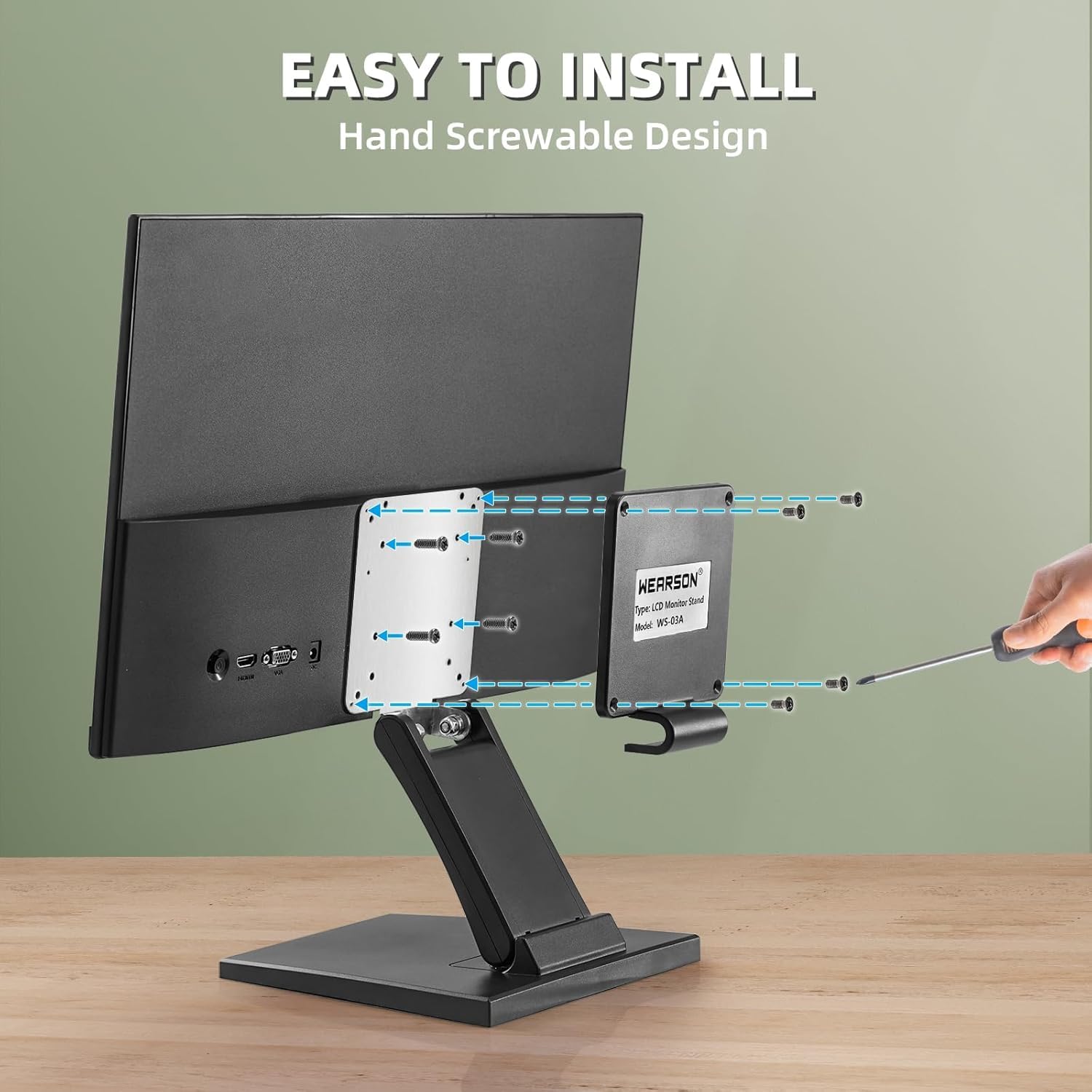 Wearson WS-03A VESA Monitor Stand Low Profile Lay Flat Short Foldable with VESA Hole