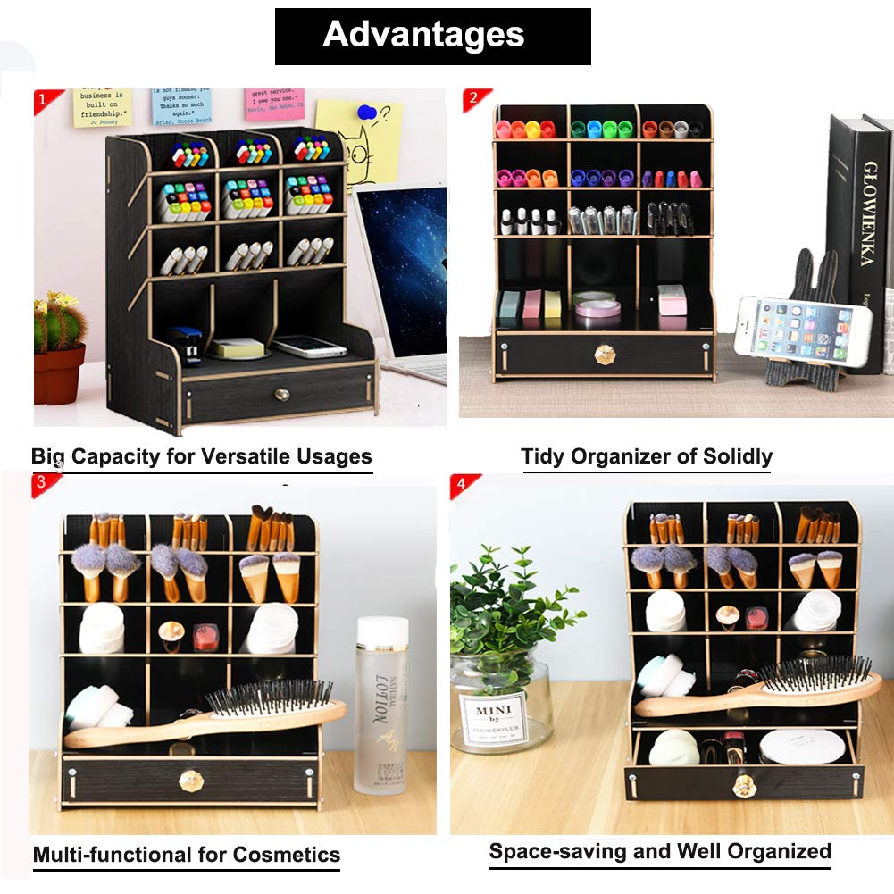 Marbrasse Wooden Desk Organizer, Multi-Functional DIY Pen Holder, Organizer for desk, Desktop