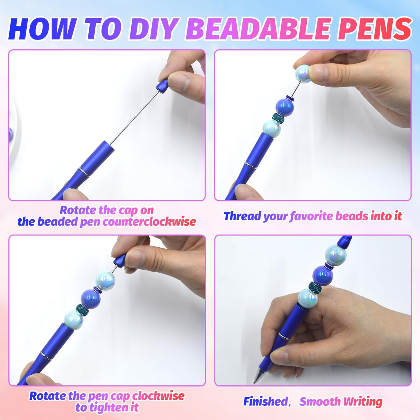 DASTTUIS 150 Pieces DIY Beadable Pen Kit – 50 Plastic Ballpoint Pens with Refills & Bags – School