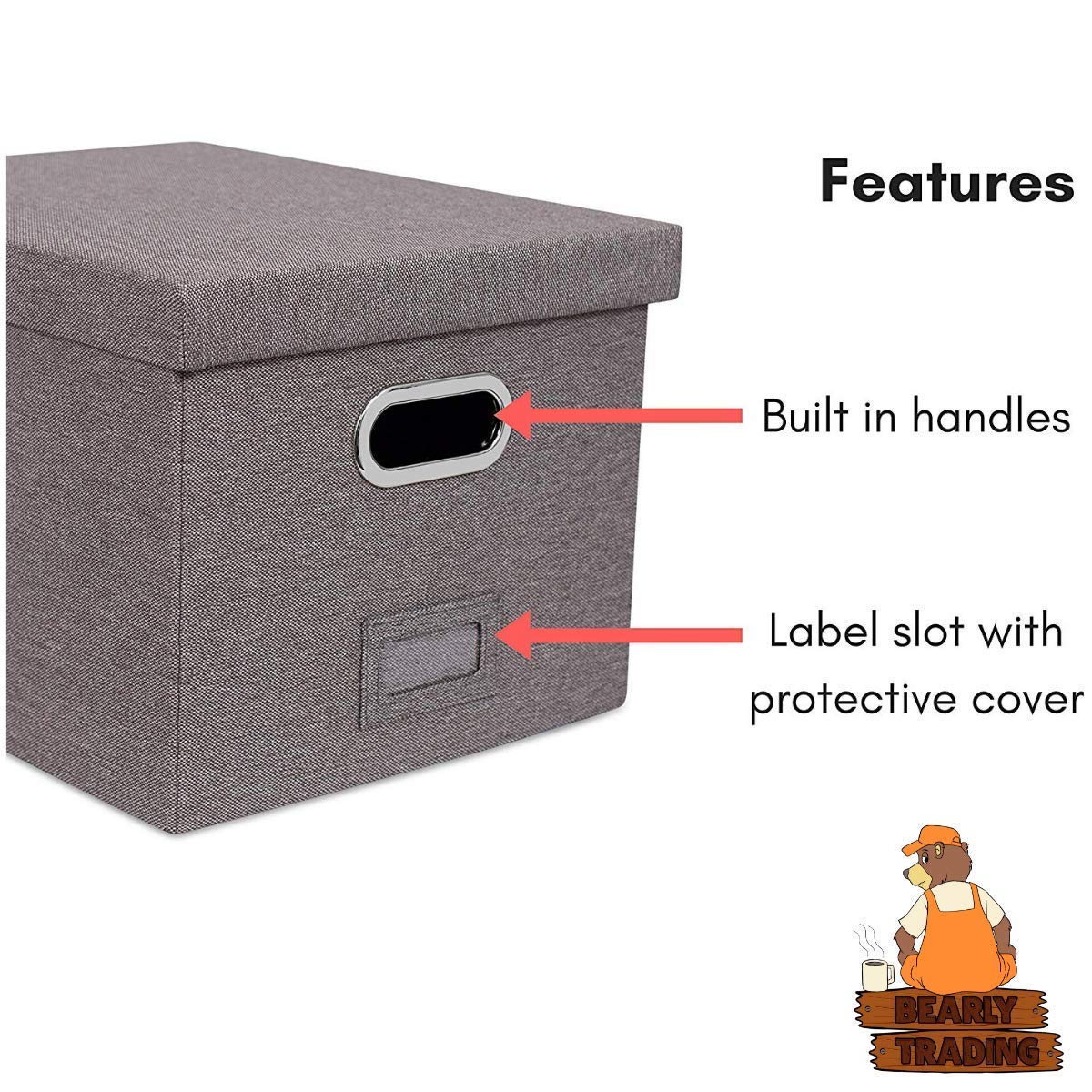 Bearly Trading Linen File Storage Box Includes 10 A4 Hanging Files - Collapsible Easy Filing