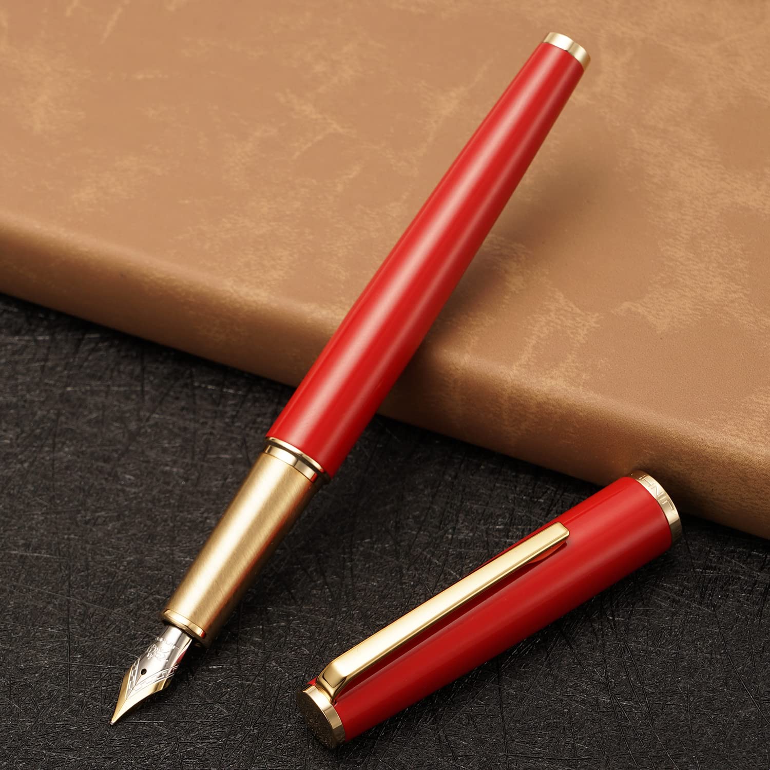 Jinhao 95 Metal Fountain Pen Extra Fine Nib, Vivid Red with Golden Clip Writing Pen