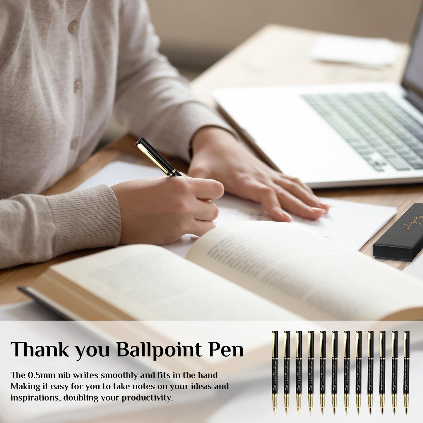 PerKoop 30 Sets Thank You Gift Inspirational Pen with Box, Black, Classic