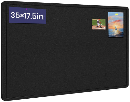 Bulletin Board 35" x 17.5" Felt Cork Board - Decor Pin Board, Black