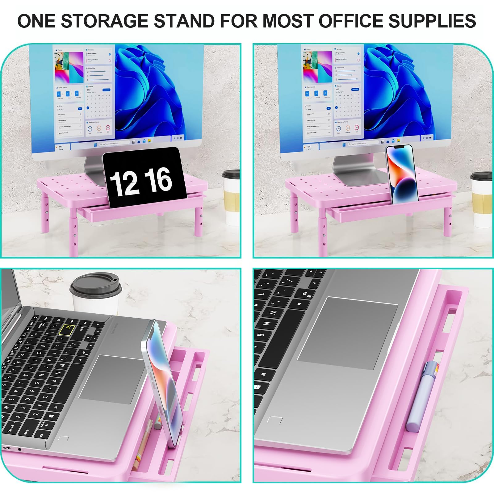 WALI Computer Monitor Stand with Storage, Monitor Riser 3 Height Adjustable