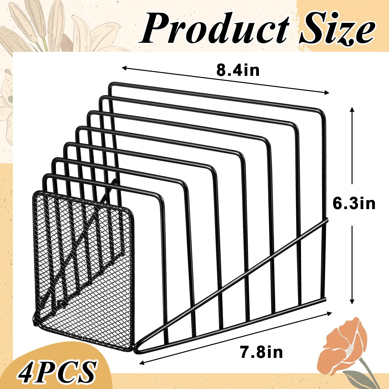 Chivertion 4 Pcs 2 Pcs Wire File Sorter Desk 7 Section Organizer, Black