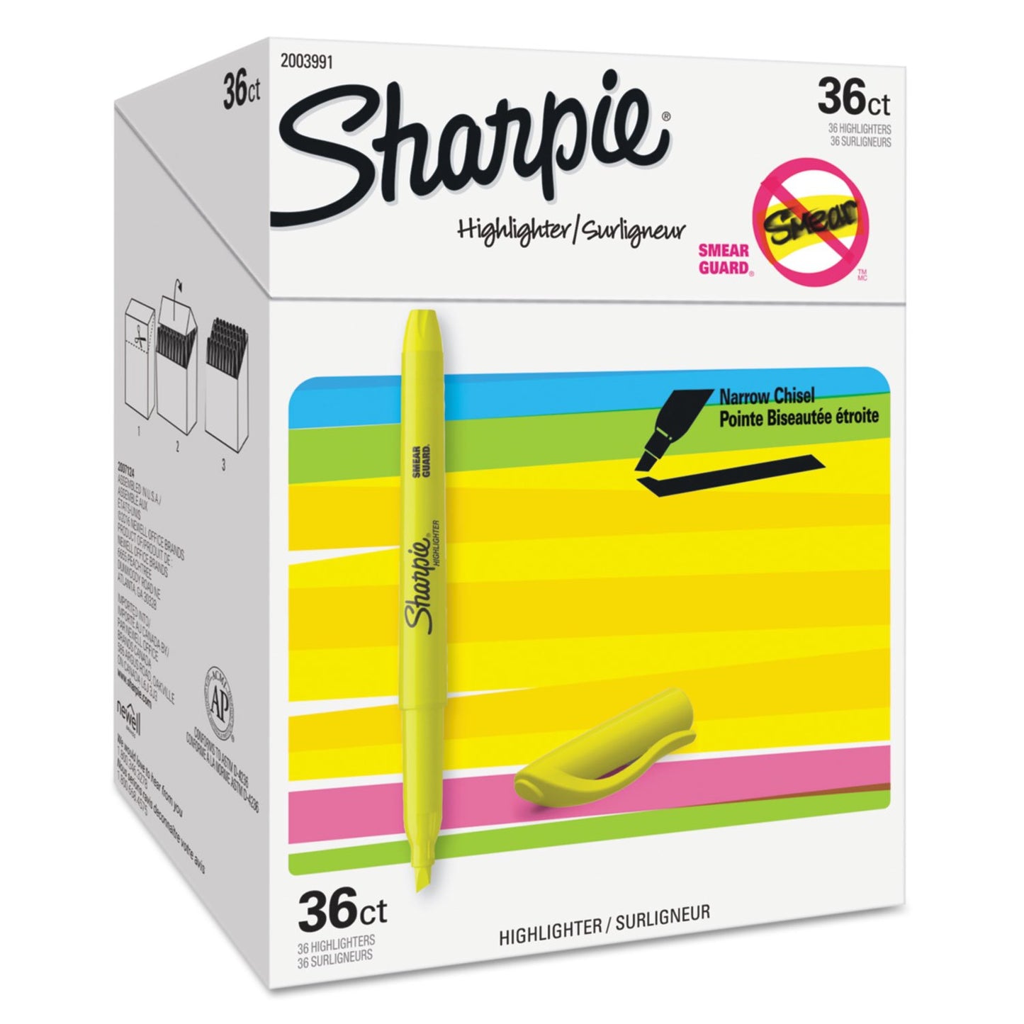 Sharpie Pocket Highlighters, Fluorescent Yellow, Smear-Resistant, Chisel Tip, 36 Count - Classroom