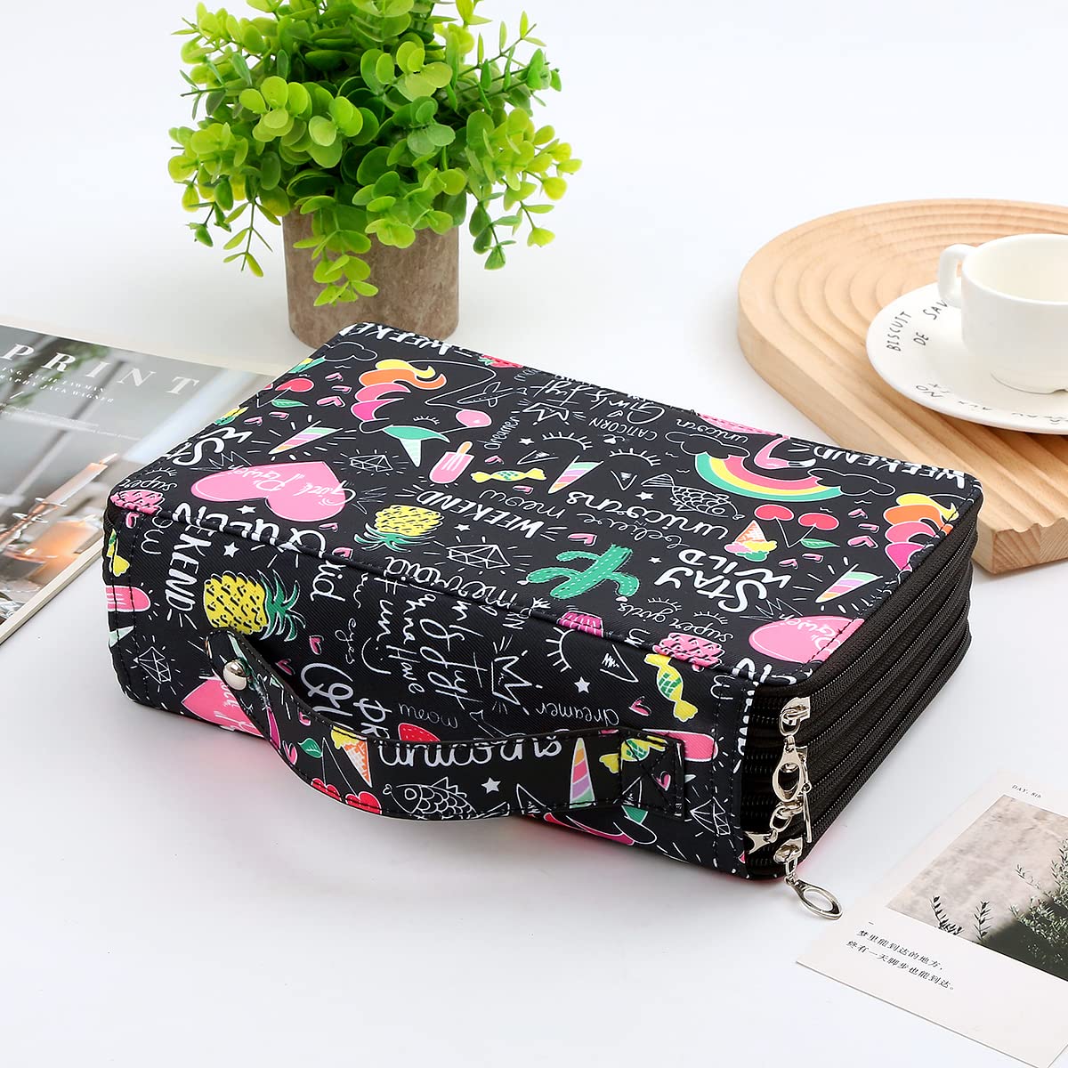 Lbxgap 200 Slots Pencil Case 4-Layer Zipped Holder w/Handle