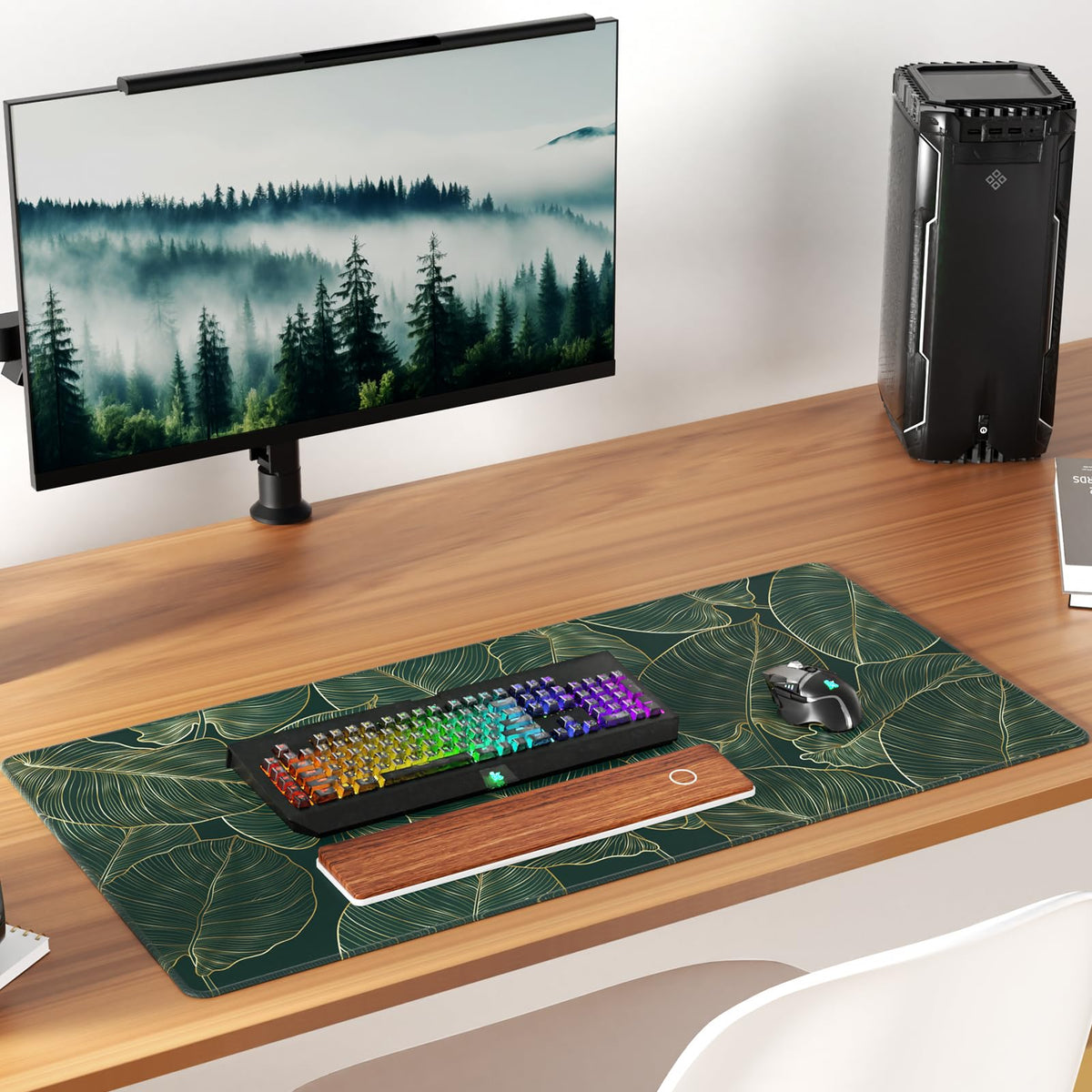 KTRIO Large Gaming Mouse Pad, Desk Mat, 31.5 x 15.7 in, Golden Leaves, XXL