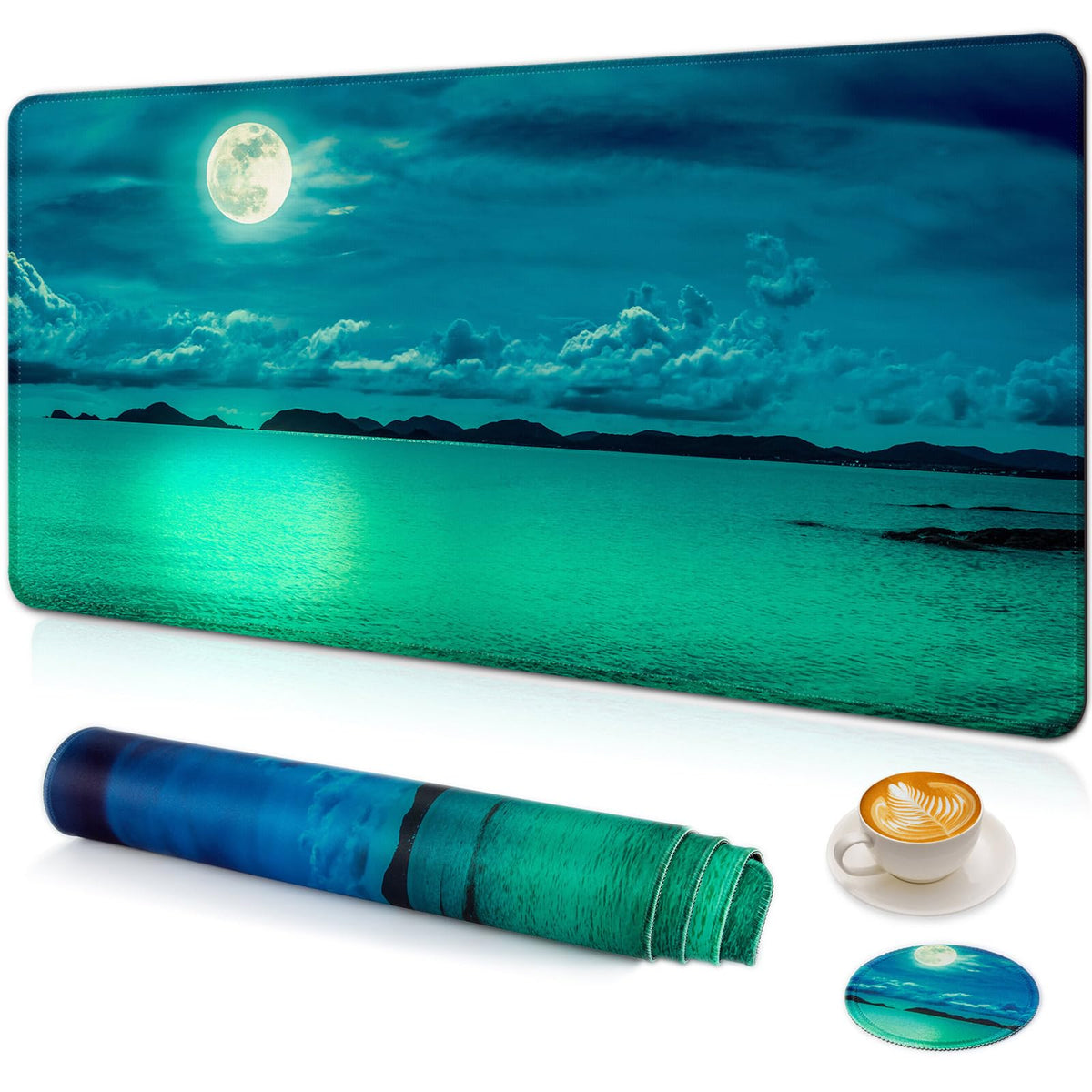 Large Gaming Mouse Pad with Coaster,Desk Matt for Desktop,Desk Mat-Ocean