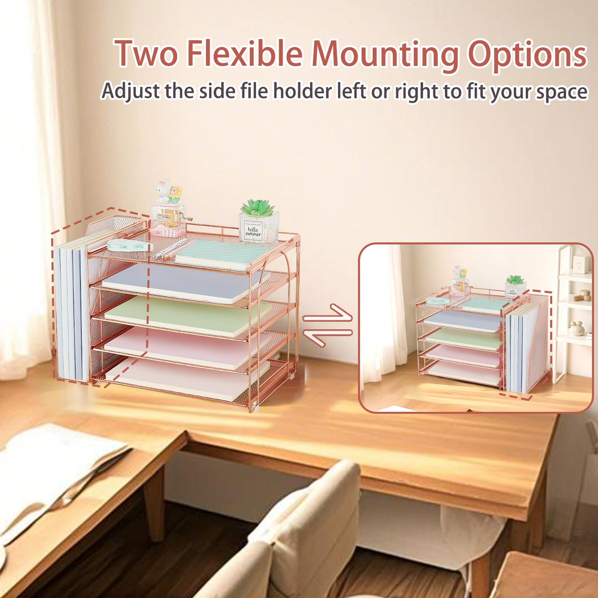 AUPSEN Rose Gold Desk Organizers and Accessories, 5-Tier Desktop Paper File Organizer with