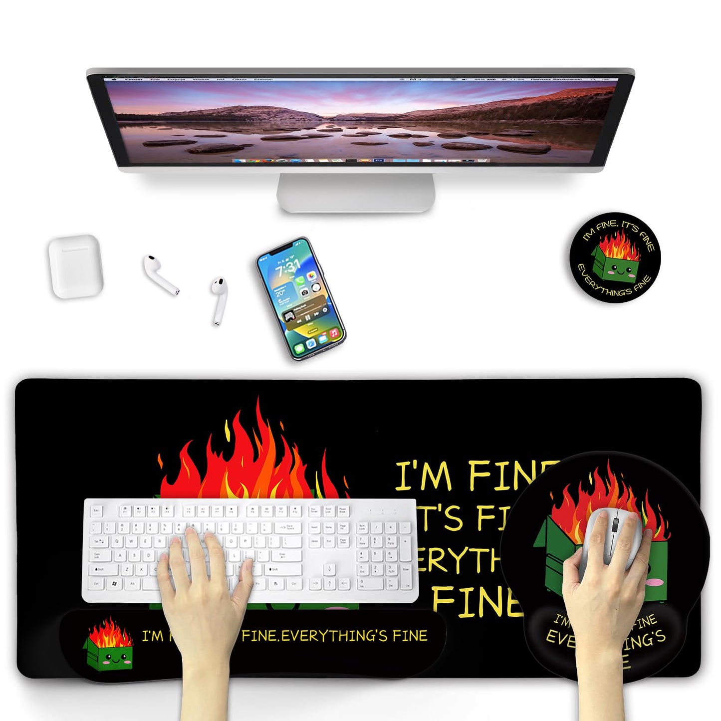 Blusabaca Dumpster on Fire Mouse Pad, Funny Cute Desk Mat Accessories Decor