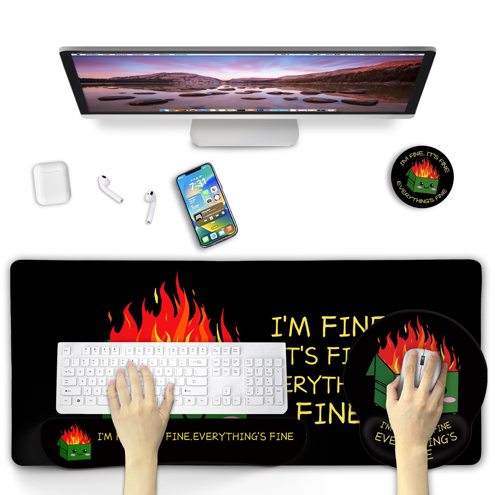 Blusabaca Dumpster on Fire Mouse Pad, Funny Cute Desk Mat Accessories Decor