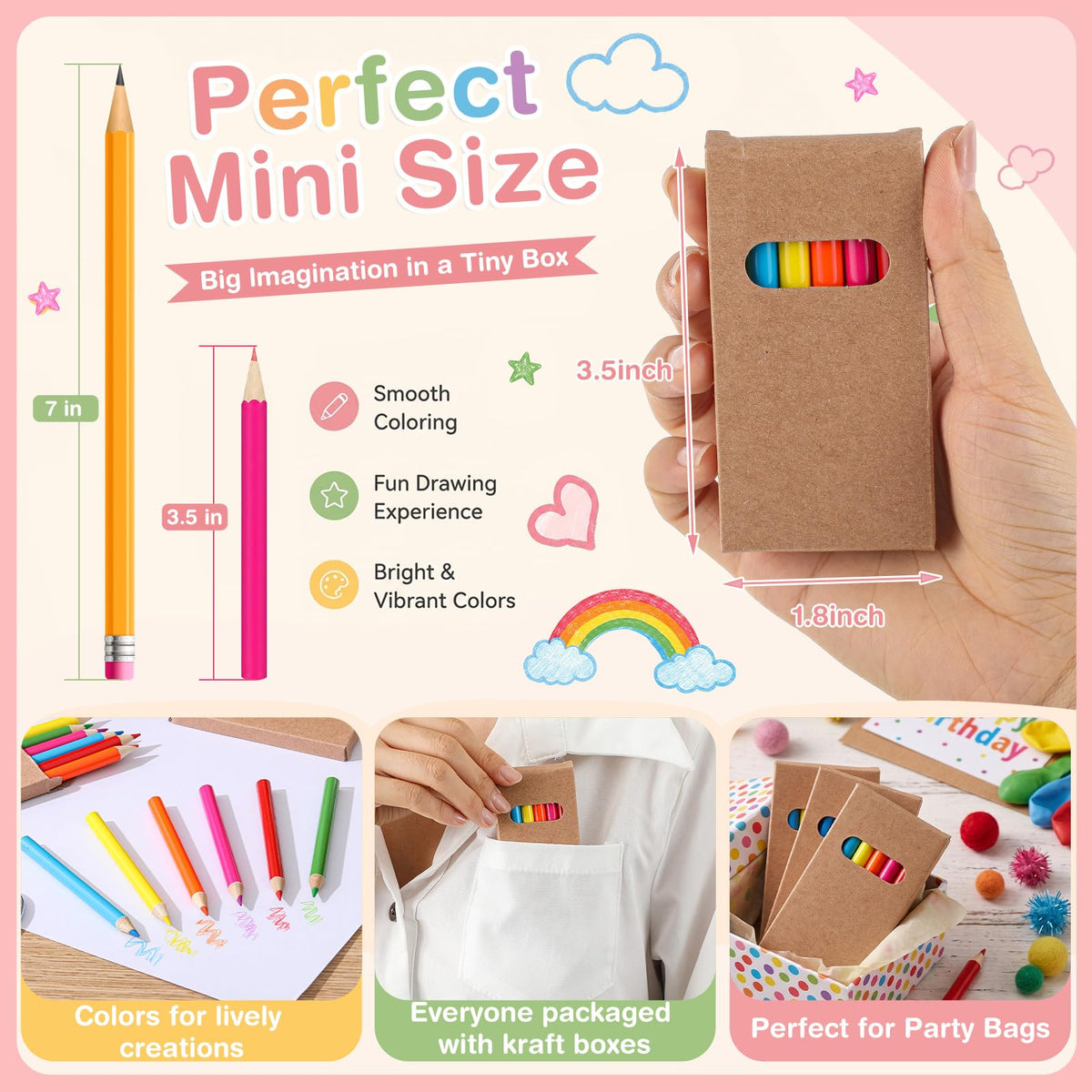 Ctosree 24 Packs Mini Colored Pencil Bulk 6 Per Box, Neon, 3.5''