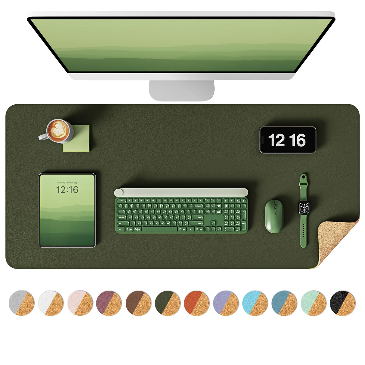 YSAGi Double-Sided Desk Pad, 31.5"x15.7" Leather Desk Mat, Eco Cork Desk Pad Protector,Large Mouse