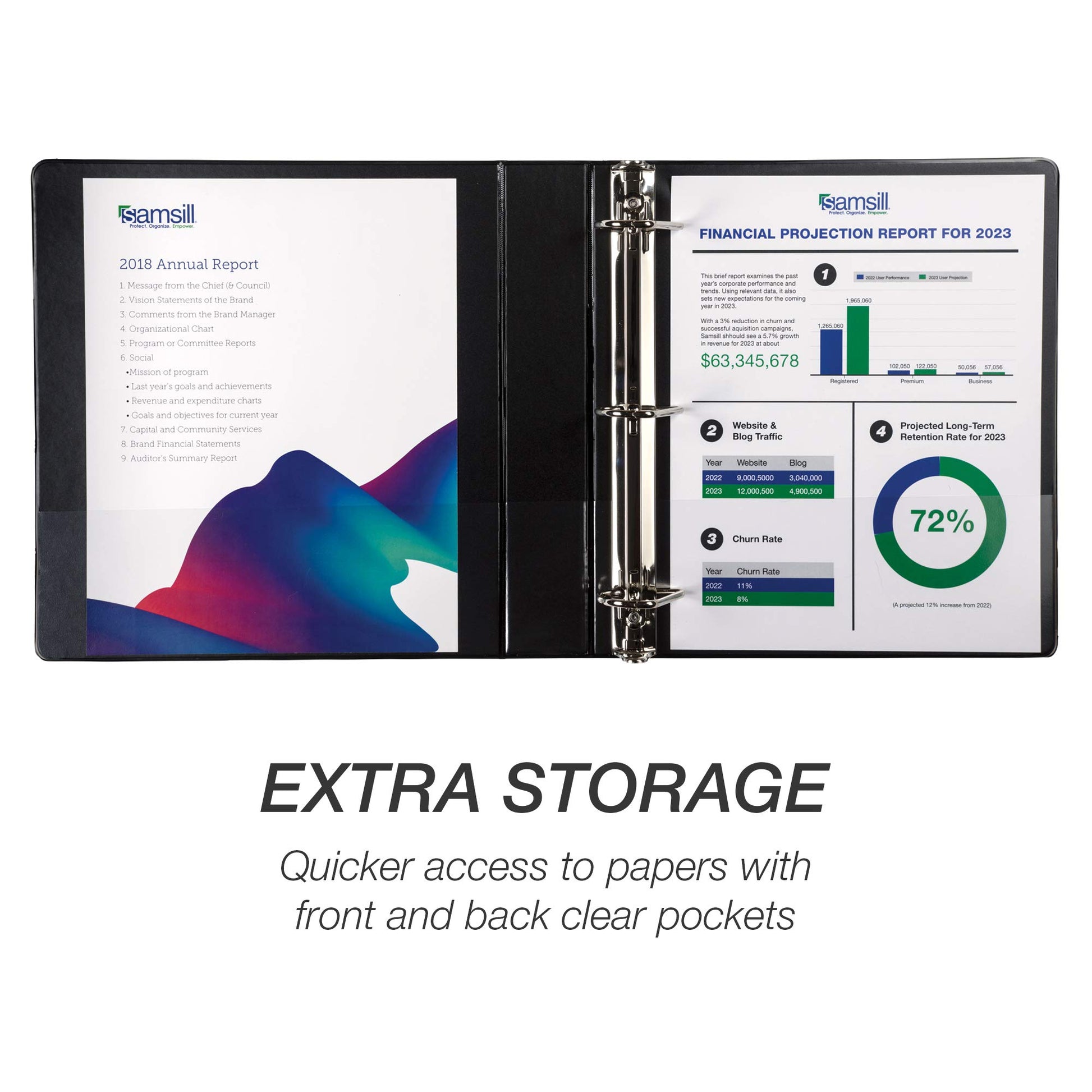 Samsill Durable 1.5 inch 3 Ring Binder, D Ring Binder, 100% Recycled Chipboard, Black, 4 Pack