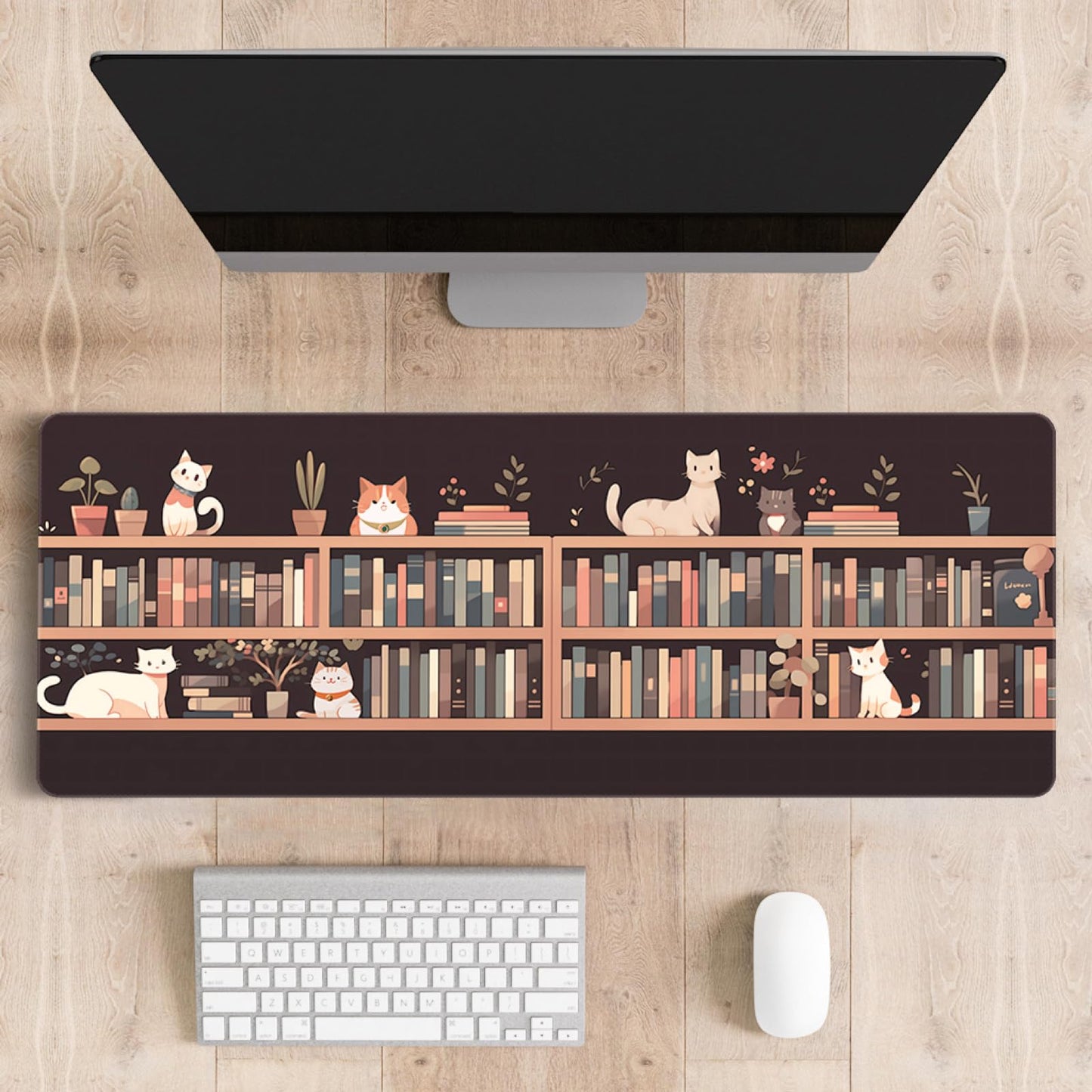 Stanoha Cute Desk Mat for Keyboard Desktop Extra Large Mouse Pad, Cat Book