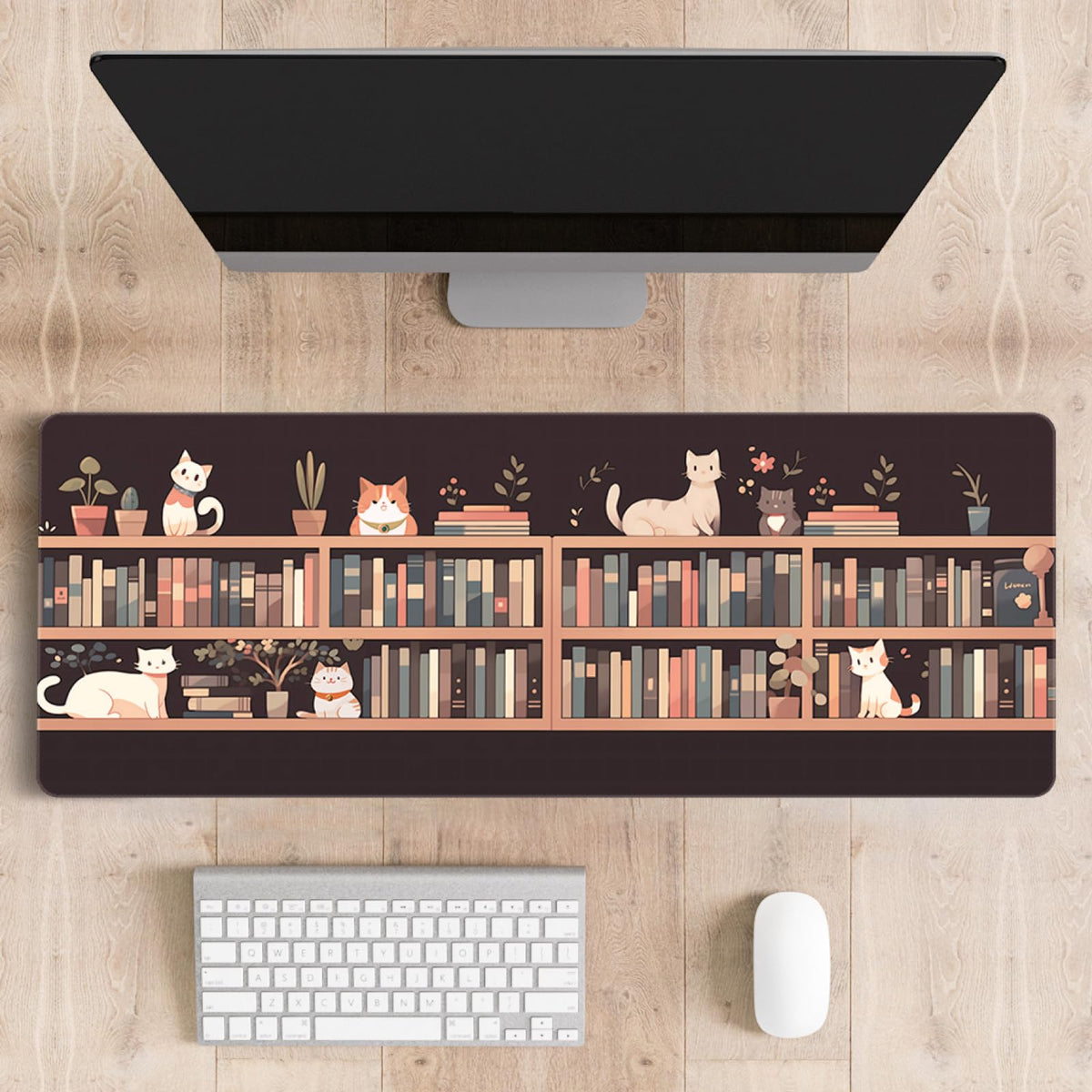 Stanoha Cute Desk Mat for Keyboard Desktop Extra Large Mouse Pad, Cat Book