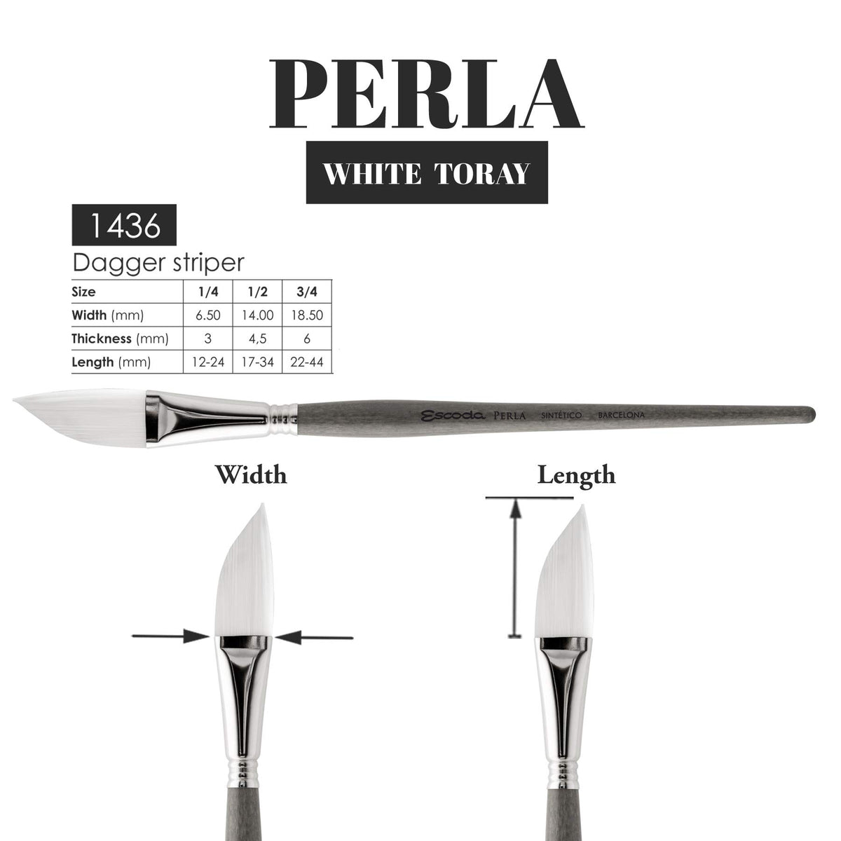 Speedball Art Products 1436-025 Escoda Perla Series, 1/4", Synthetic White Toray Filament