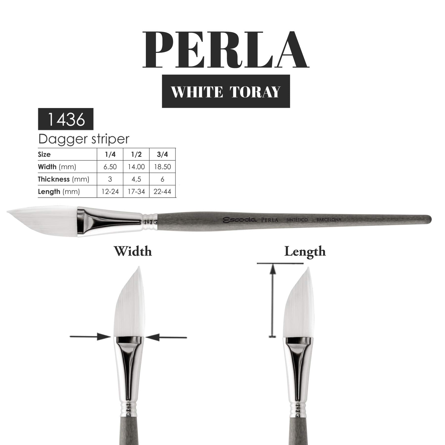 Speedball Art Products 1436-025 Escoda Perla Series, 1/4", Synthetic White Toray Filament