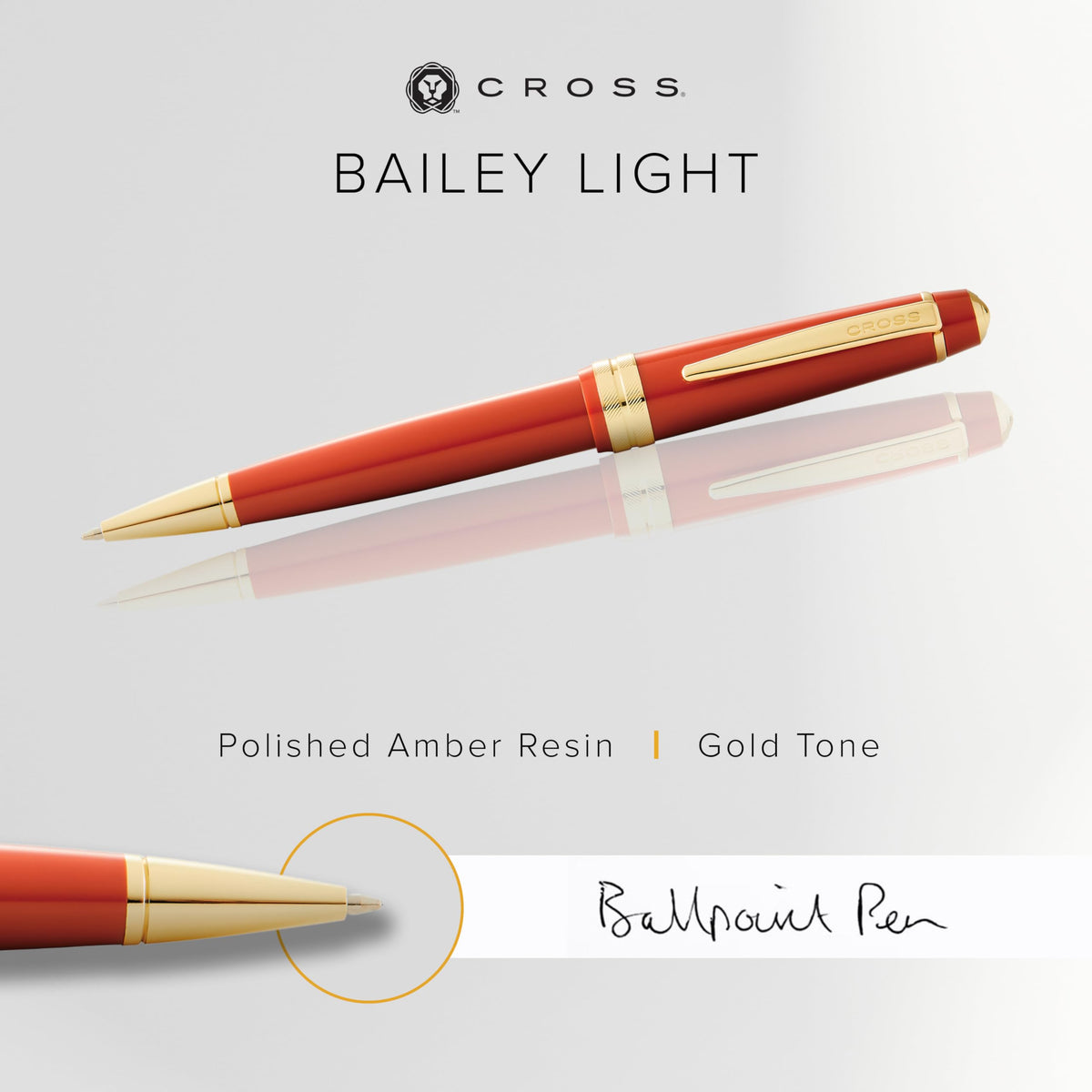 Cross Bailey Light Amber & Gold Tone Ballpoint Pen, Medium Point, Black Ink