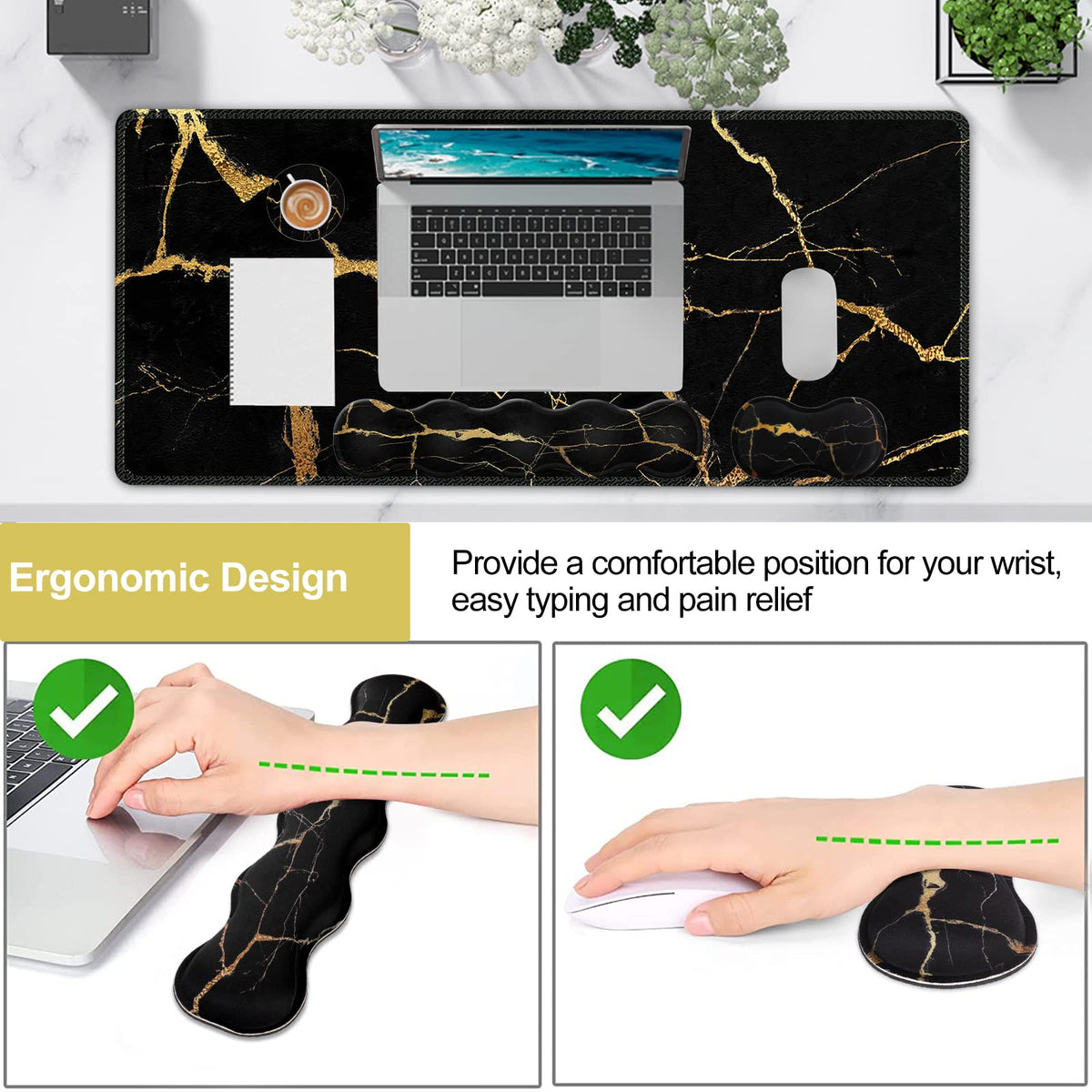 iLeadon Pad Set, Large Gaming Mouse Pad + Keyboard Wrist Rest + Mouse Pad with Wrist Support +