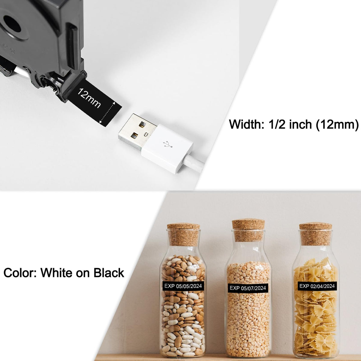 TZe-335 Replacement for Brother P Touch Label Maker Tape White on Black