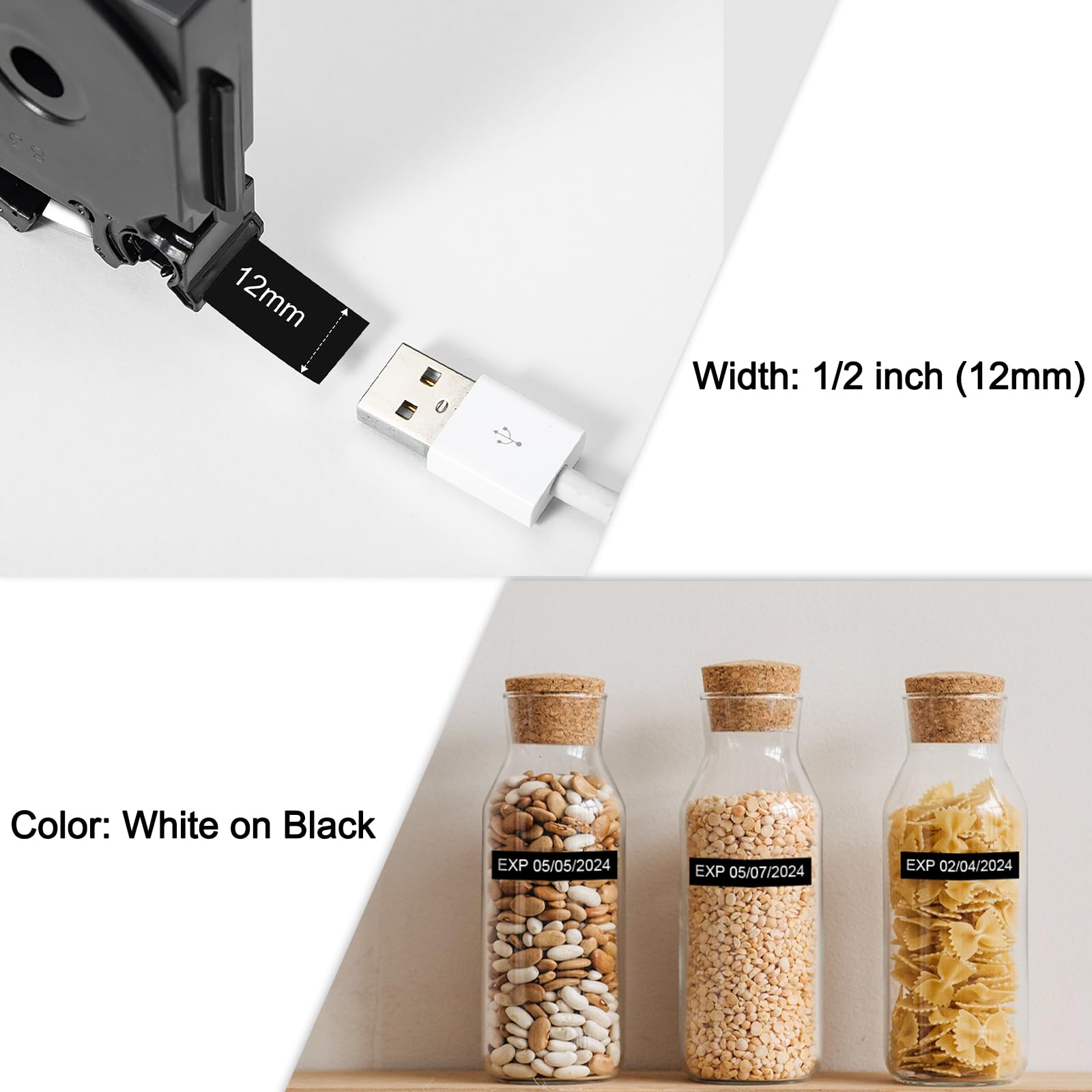 TZe-335 Replacement for Brother P Touch Label Maker Tape White on Black