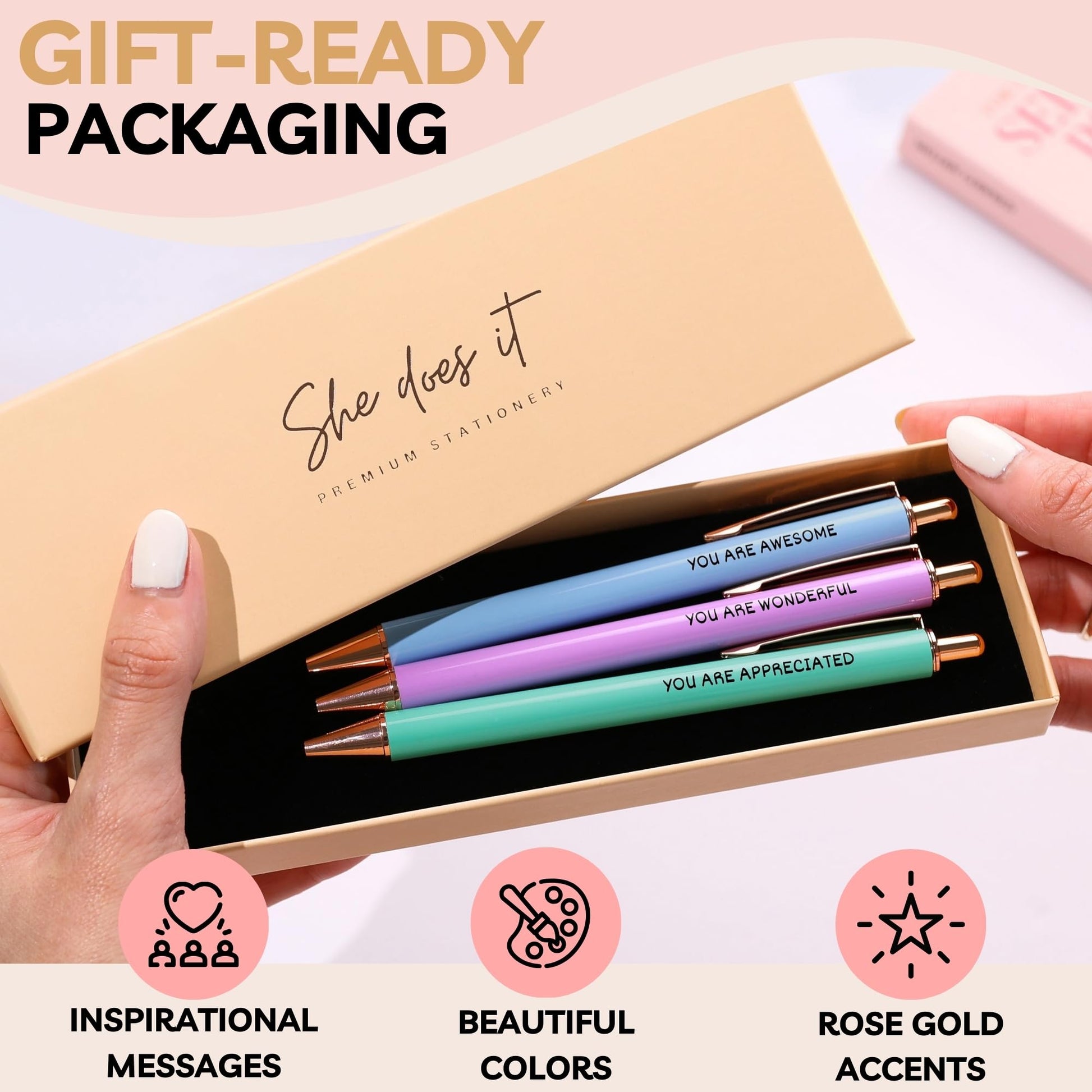 She Does It Fancy Pen Set For Women - Inspirational Nice Teacher Pens | Pretty Motivational Thank