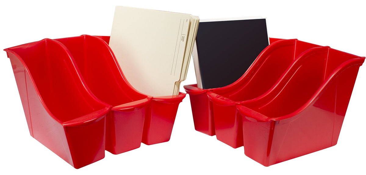 Storex Small Book Bin – Interlocking Plastic Organizer for Home, Office and Classroom, Red, 6-Pack
