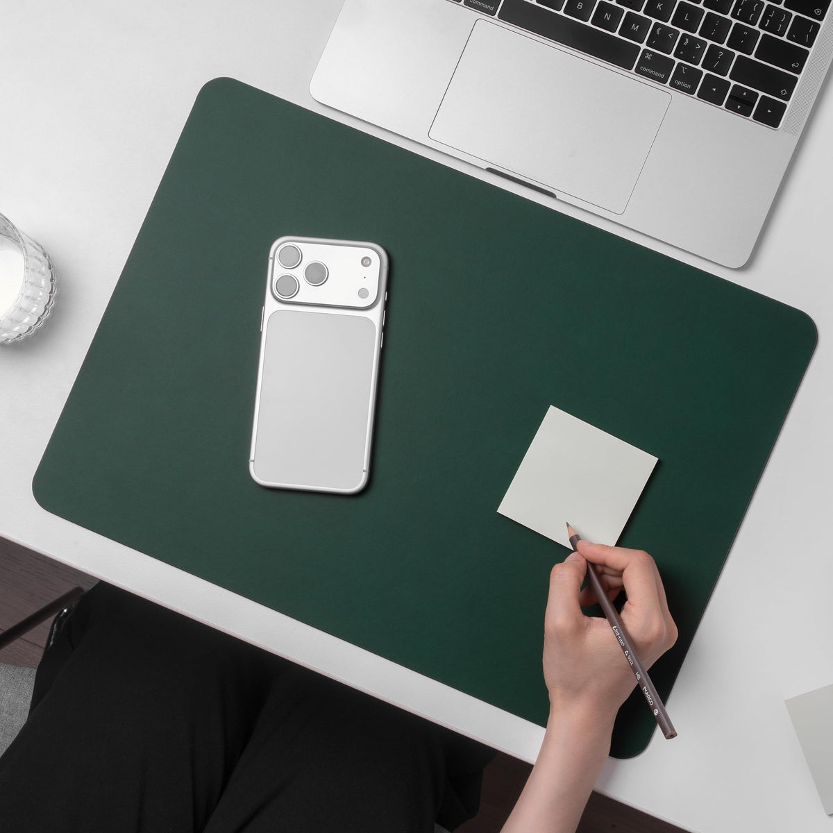 Nekmit Leather Desk Blotter Pad 17 x 12 Inches, Flat, Non-Slip, Waterproof, Green
