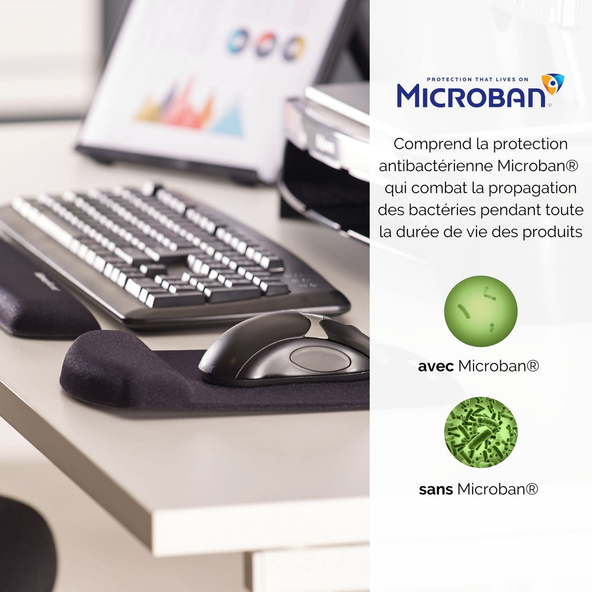 Fellowes PlushTouch Mouse Mat with Wrist Support Featuring Microban Antimicrobial Protection, Black