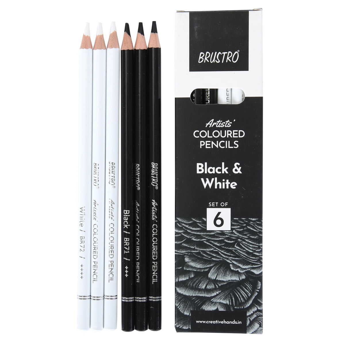 Brustro Artists’ B &W Coloured Pencils Set of 3 Whites and 3 Blacks