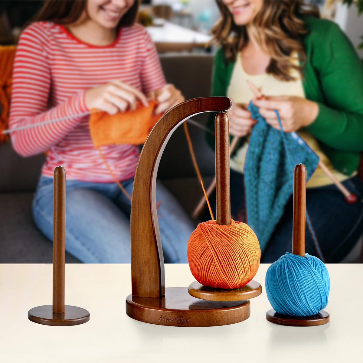 Yarn Holder for Crocheting with Magnetic Yarn spinner-Dark Brown-Standard