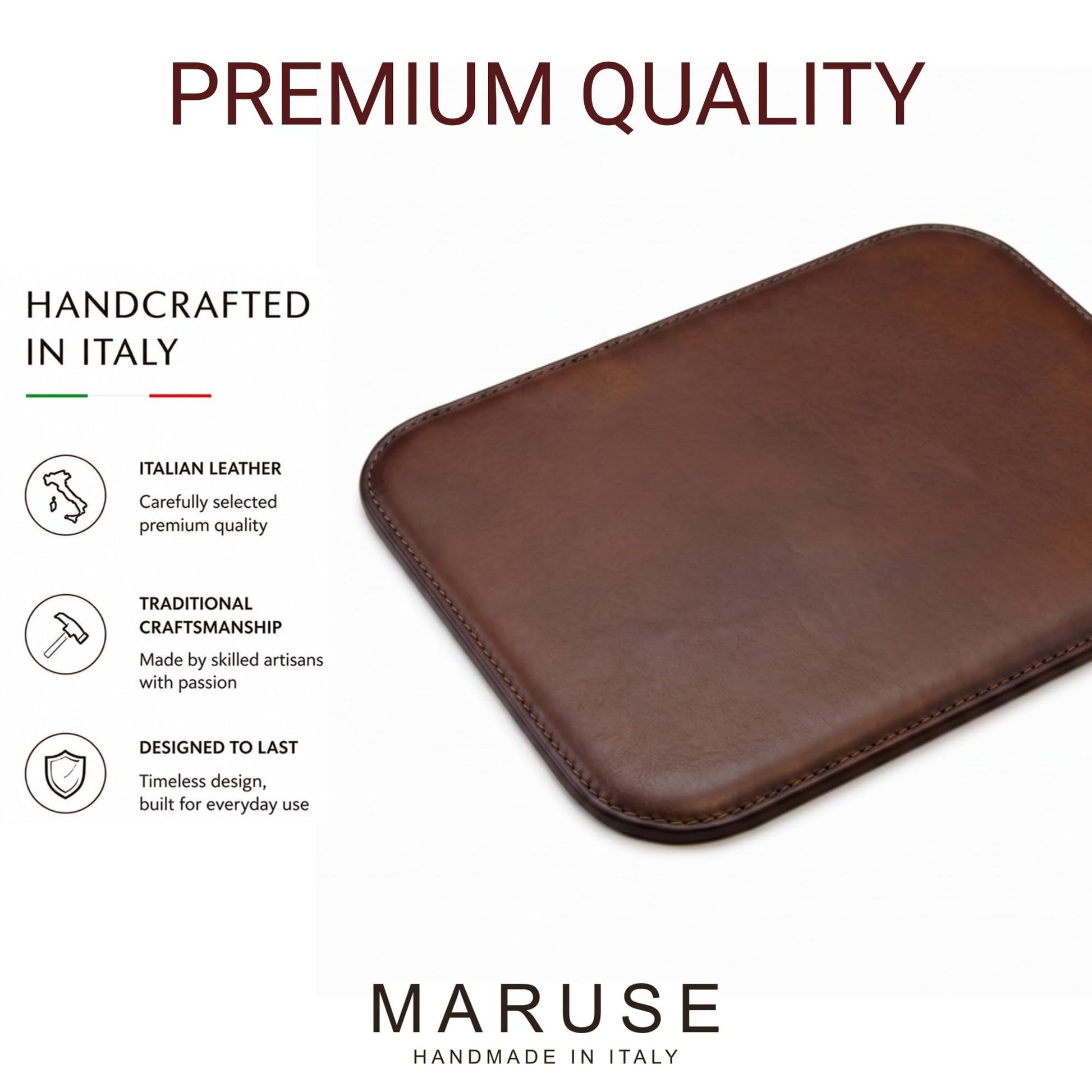 Maruse Italian Leather Mouse Pad for Home or Office Desktop, Handmade in Italy, Brown