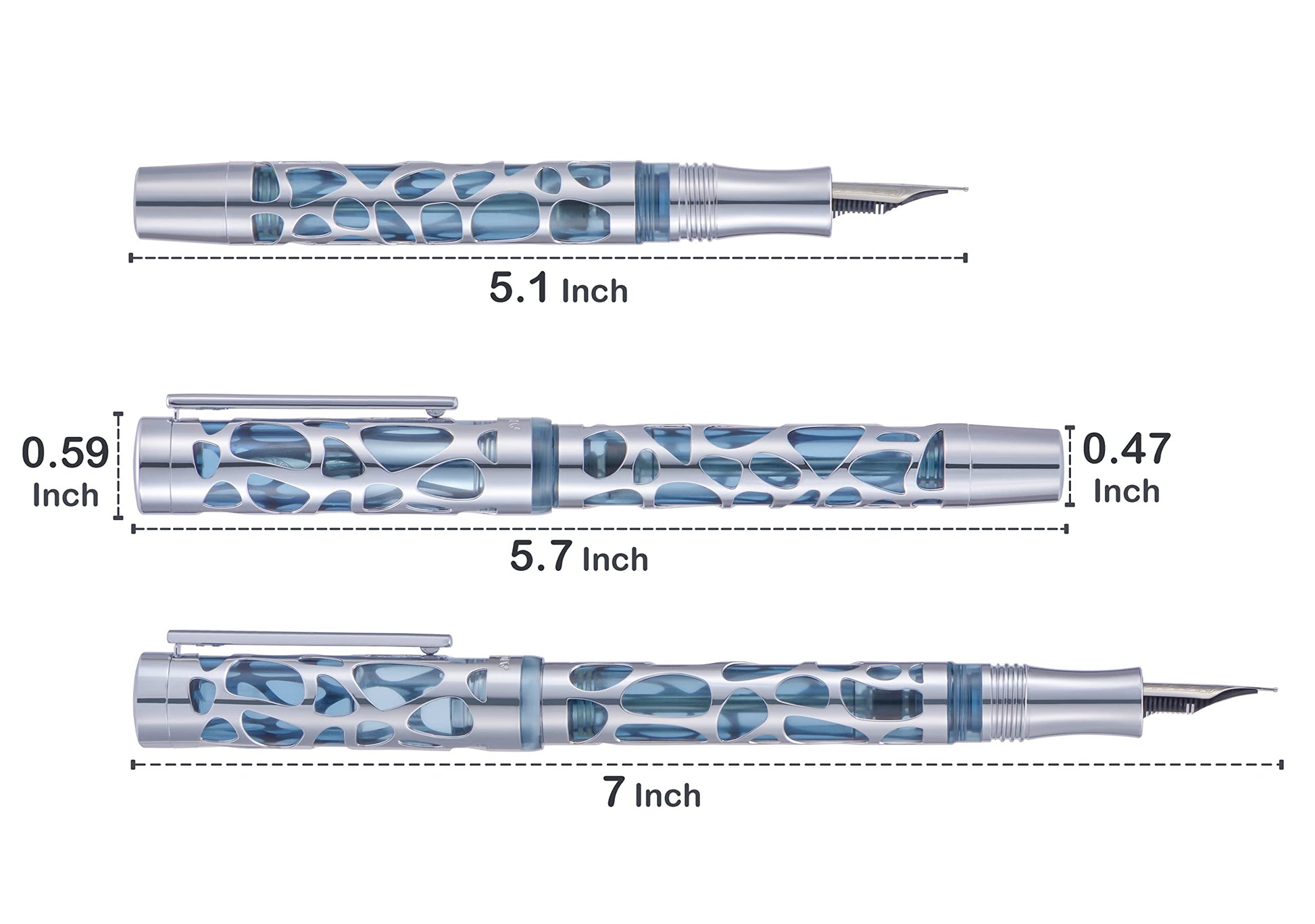 Asvine V169 Vacuum Filling Fountain Pen Extra Fine Nib, Water Drop Skeleton Overlay Gold Trim